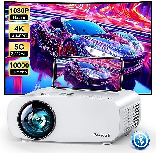 Pericat 5G WiFi Projector Bluetooth,10000L Native 1080P Outdoor Portable Video Projector 4K Supported,Home Theater Movie Projector 300'' Display,Compatible iOS/Android//PC/TV Stick/PS5 Fiche Technique et Prix au Maroc