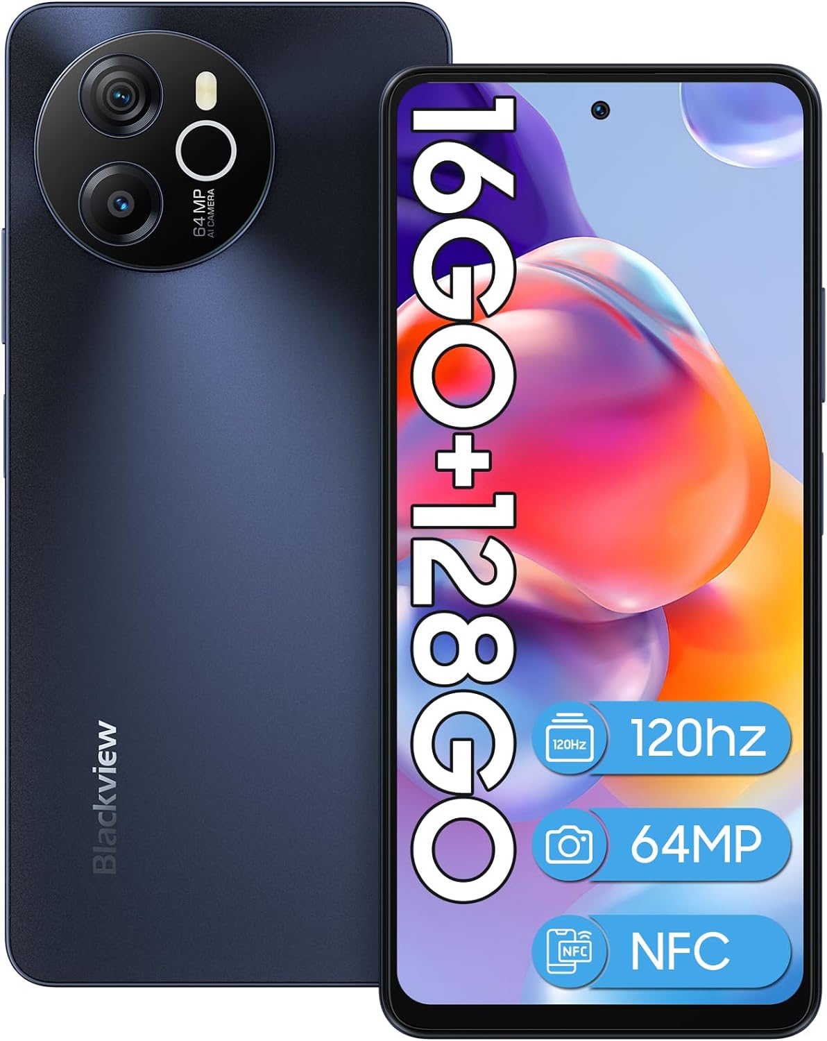 Blackview SHARK8 Telephone Portable 2024, 16Go+128Go/1To Helio G99, 120hz 6.78" FHD+ 1080 * 2460, 5000mAh et 33W, 64MP+13MP VGA, Fingerprint/Face ID/NFC/OTG/Dual SIM Smartphone Debloqué Android 13 Fiche Technique et Prix au Maroc