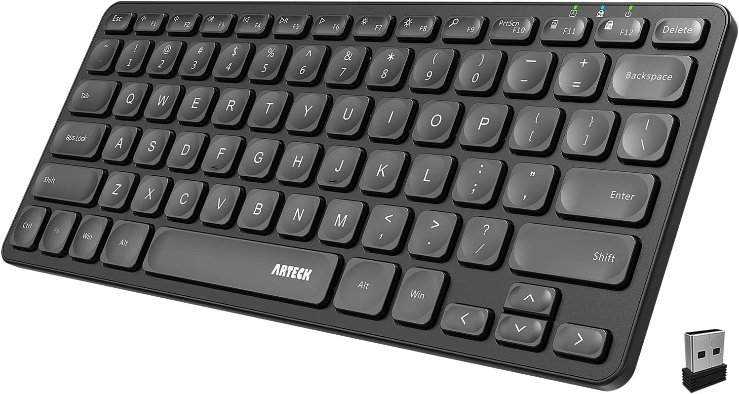 Arteck Clavier sans fil 2,4 G ultra fin et compact avec touches de raccourci multimédia pour ordinateur/bureau/PC/ordinateur portable/Surface/Smart TV et Windows 10/8/7 Batterie rechargeable intégrée Fiche Technique et Prix au Maroc