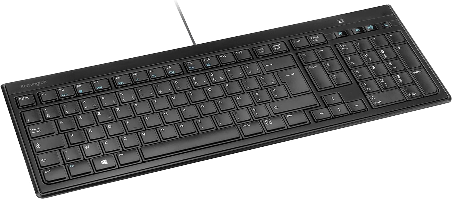Kensington, usb 2.0, clavier filaire Ultra Plat, Advance Fit, AZERTY, Noir, K72357FR Fiche Technique et Prix au Maroc