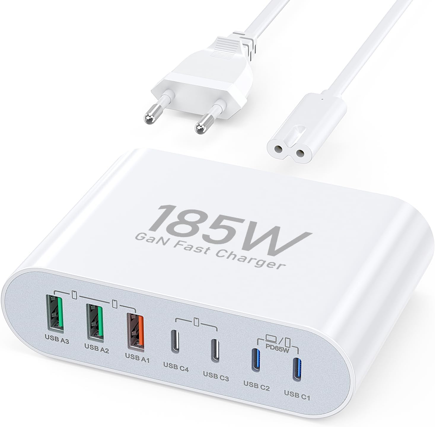 Chargeur USB C, Station De Charge USB C De Bureau 185W à 7 Ports, Chargeur USB Multiple pour Ordinateur Portable Compatible avec MacBook Pro/Air, Série iPad, iPhone 15/14/13/12 Samsung Galaxy Note