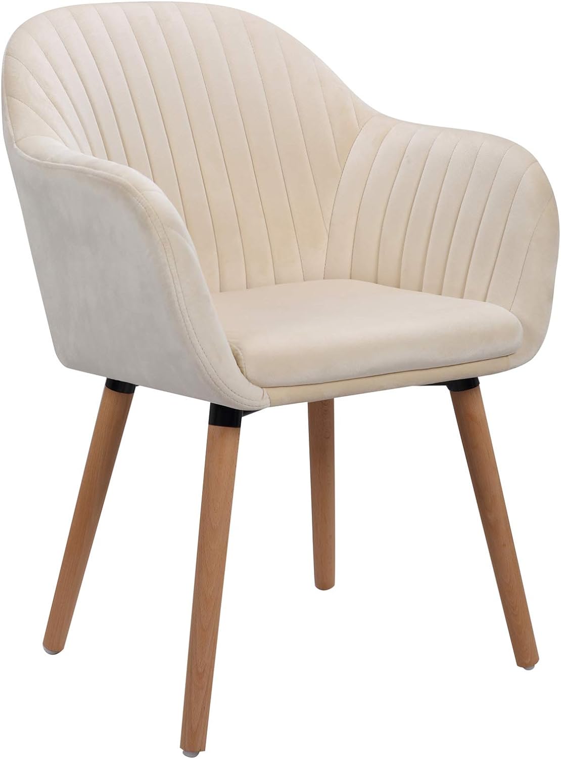 WOLTU 1 X Chaise de Salle à Manger en Velours Surface Pieds en Bois Massif,Chaise de Relax Chaise de Salon Crème Blanc BH95cm-1