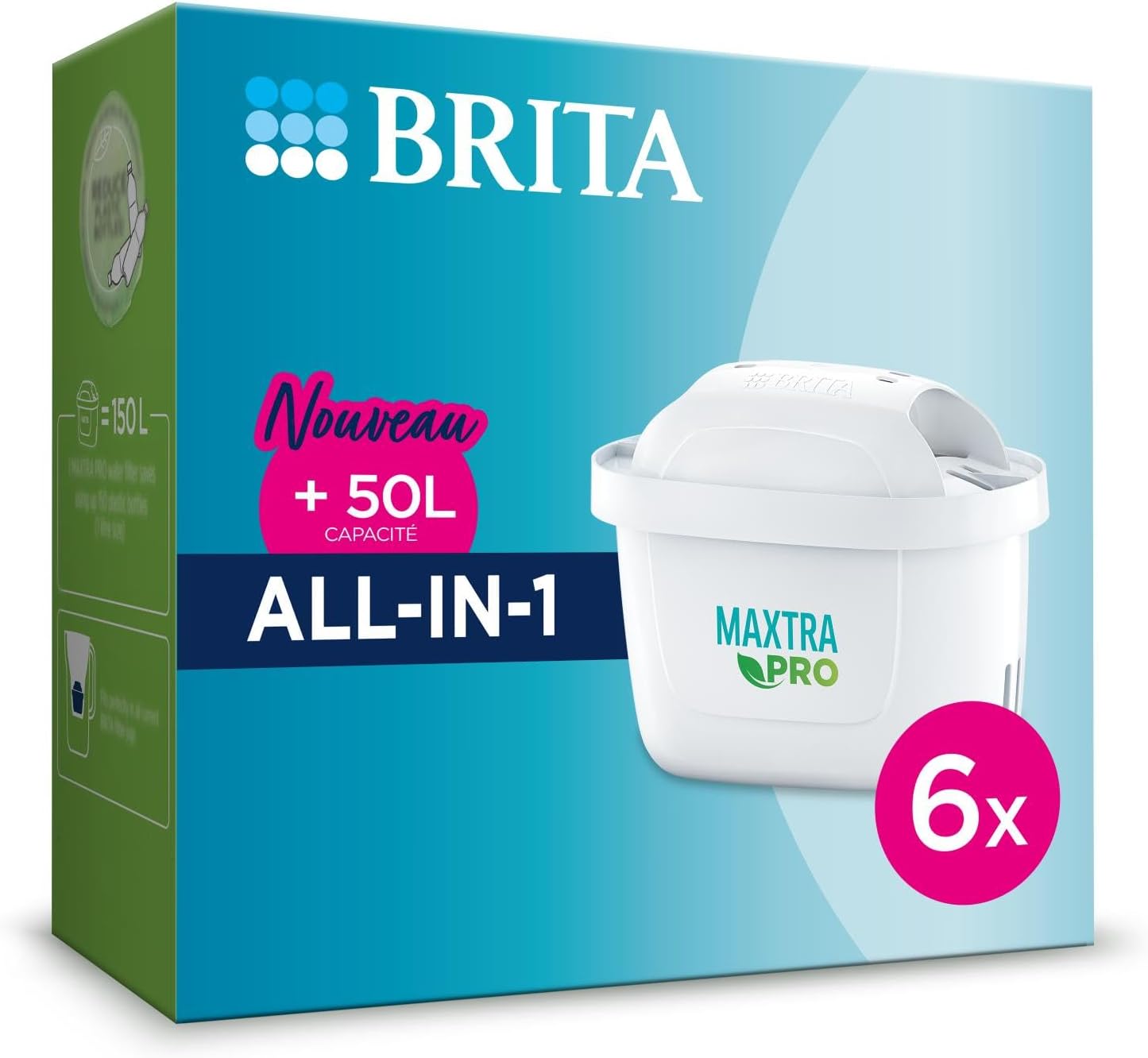 BRITA Cartouche Filtre Eau Robinet MAXTRA PRO All-in-1 - Pack de 6 pour recharge carafe filtrante réduit PFAS*,certains pesticides, herbicides et résidus médicamenteux, le chlore, le tartre et métaux