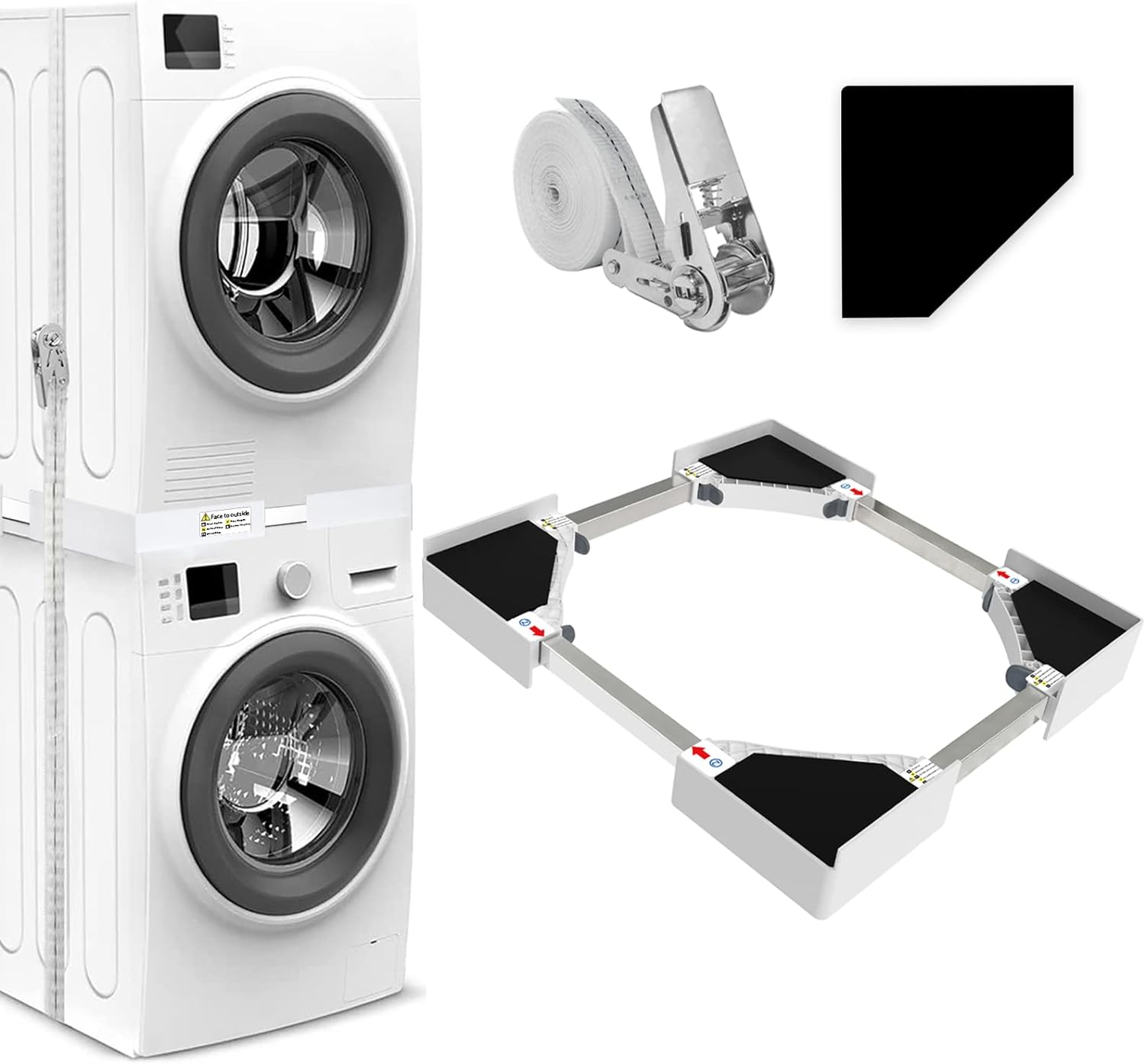NIUXX Kit de Superposition Universel, Accessoires pour Lave-linge/Sèche-linge, Universel Cadre Intermédiaire pour Lave-linge et Sèche-linge avec Corde à Cliquet, taille réglable（46-66cm）
