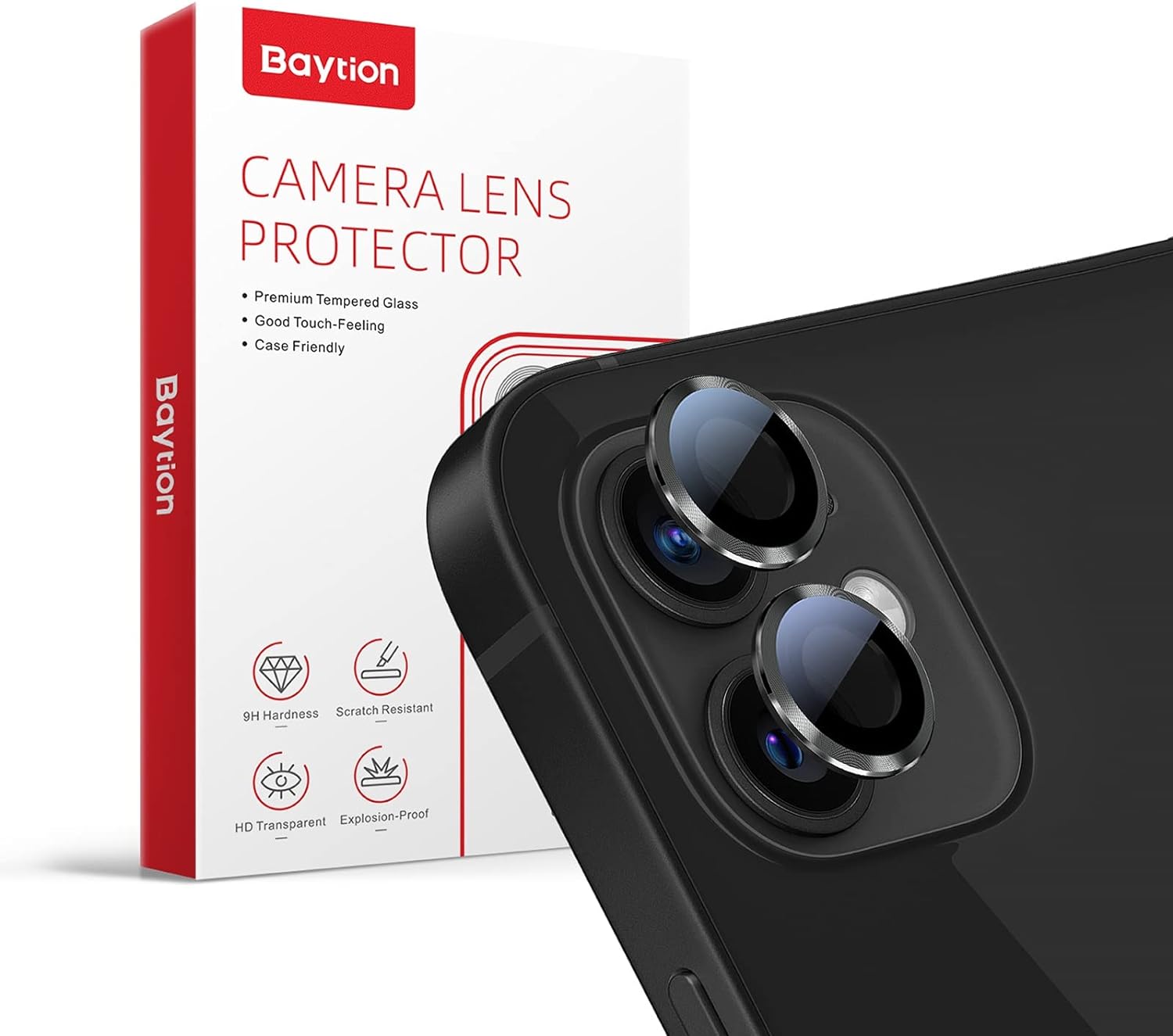 Baytion [2 pièces Caméra Arrière Protecteur pour iPhone 12/12 mini, Protection l'objectif à 360 degrés en alliage d'aluminium [anti-rayures] [Couleur d'origine]-Noir