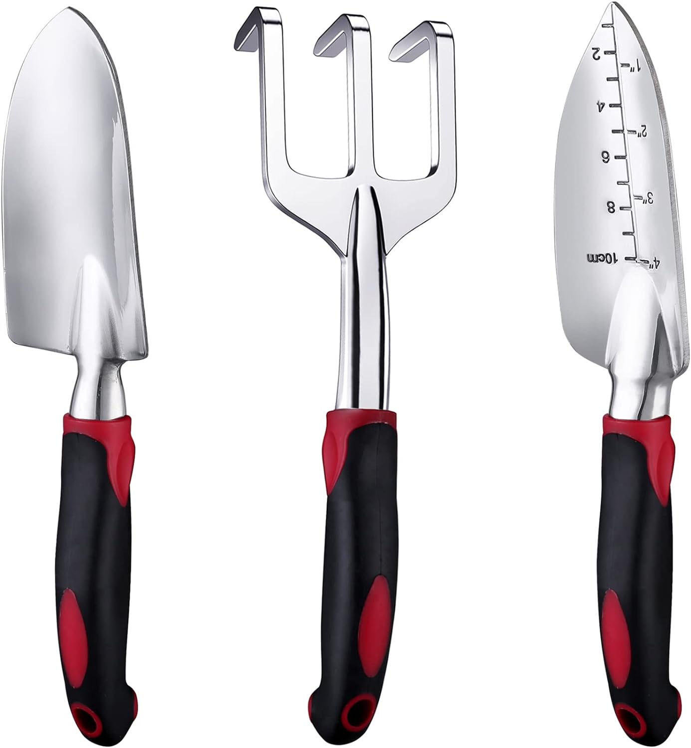 FANHAO Outils de Jardinage, Trois pièces d’Outils de Jardinage Lourds moulés en Aluminium avec Une poignée antidérapante caoutchoutée, des Outils à Main de Jardin durables Cadeaux de Jardin (Rouge)