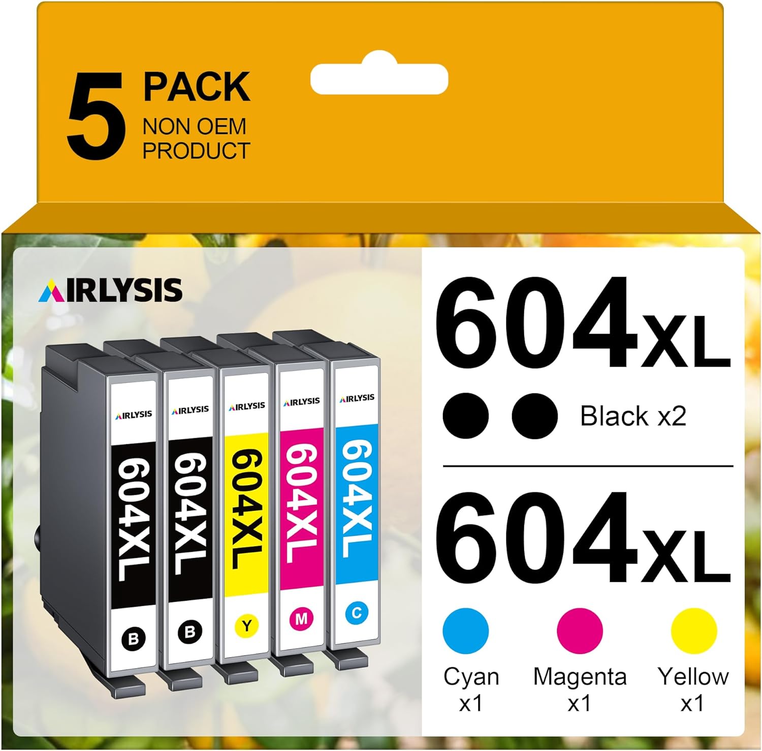 AIRLYSIS 604XL Cartouches d'encre Compatible pour Epson 604 XL pour Expression Home XP-2200 XP-2205 XP-3200 XP-3205 XP-4200 XP-4205 Workforce WF-2910 WF-2930 WF-2935 WF-2950 (Paquet de 5)