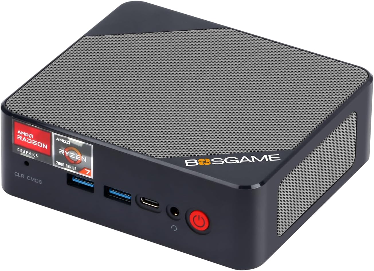 BOSGAME Gaming Mini PC Ryzen 7 7735HS Radeon 680M Mini PC de Jeu 32 Go de RAM DDR5 PCIe 4.0 SSD NVMe de 1 to pour Ordinateurs de Bureau, Wi-Fi6E, BT5.2, Affichage Triple 4K, USB4 8K@60, LAN 2.5G