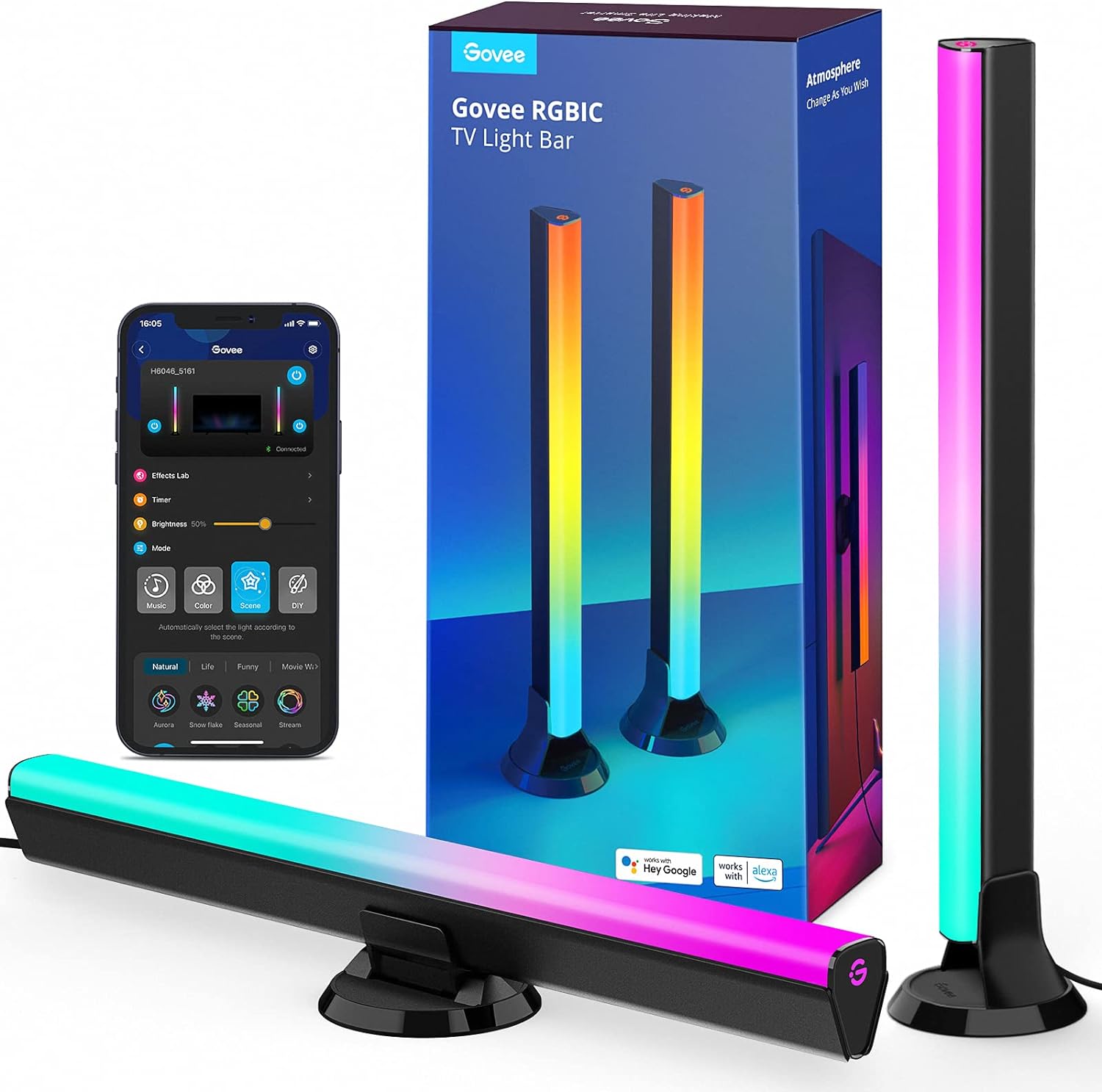 Govee Barre LED RGBIC, Double Perles Lumineuses et 38cm Rétroéclairage TV WiFi Barre, Plusieurs Options de Placement, pour TV 45-70 Pouces, Fonctionne avec Alexa et Google Assistant, Couleur Noire