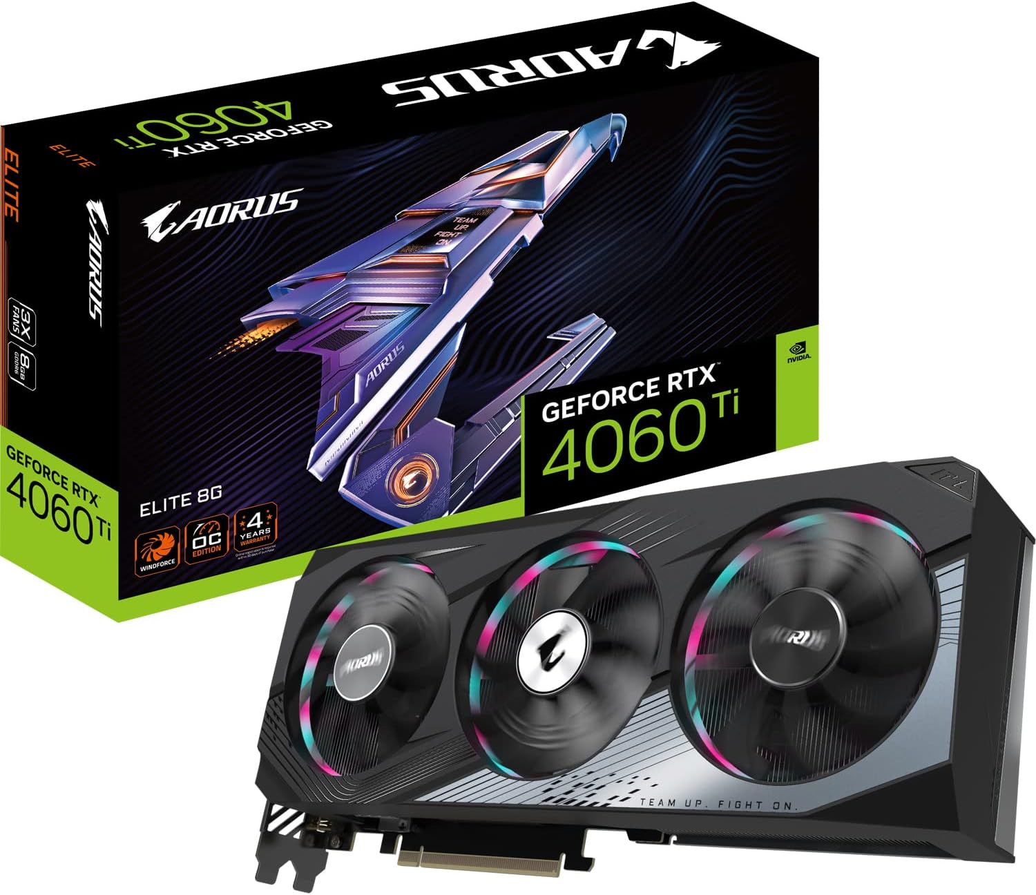 GIGABYTE GeForce RTX 4060 TI AORUS ELITE 8GB Carte graphique - 8GB GDDR6 18Gbps 128bit, PCI-E 4.0, 2x DisplayPort 1.4, 2x HDMI 2.1a, NVIDIA DLSS 3, Supports 4K, Ada Lovelace Arch, GV-N406TAORUS E-8GD