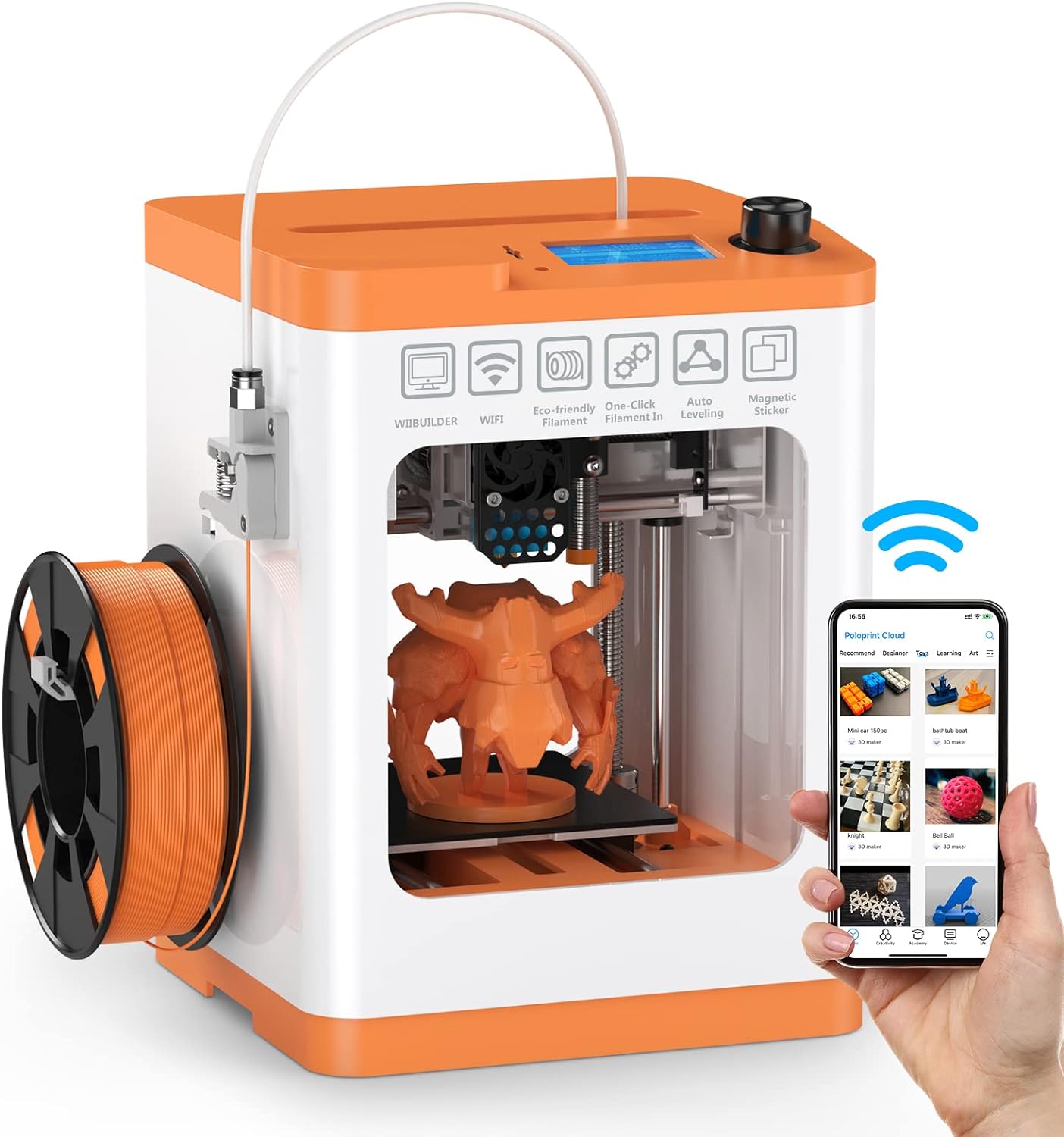 WEEFUN Tina2 S Imprimante 3D avec WiFi Cloud Print, Mini Imprimantes 3D Ultra Silencieuse, Plate-Forme PEI chauffante, Mise à Niveau Automatique du lit Imprimante 3D pour Les Débutants
