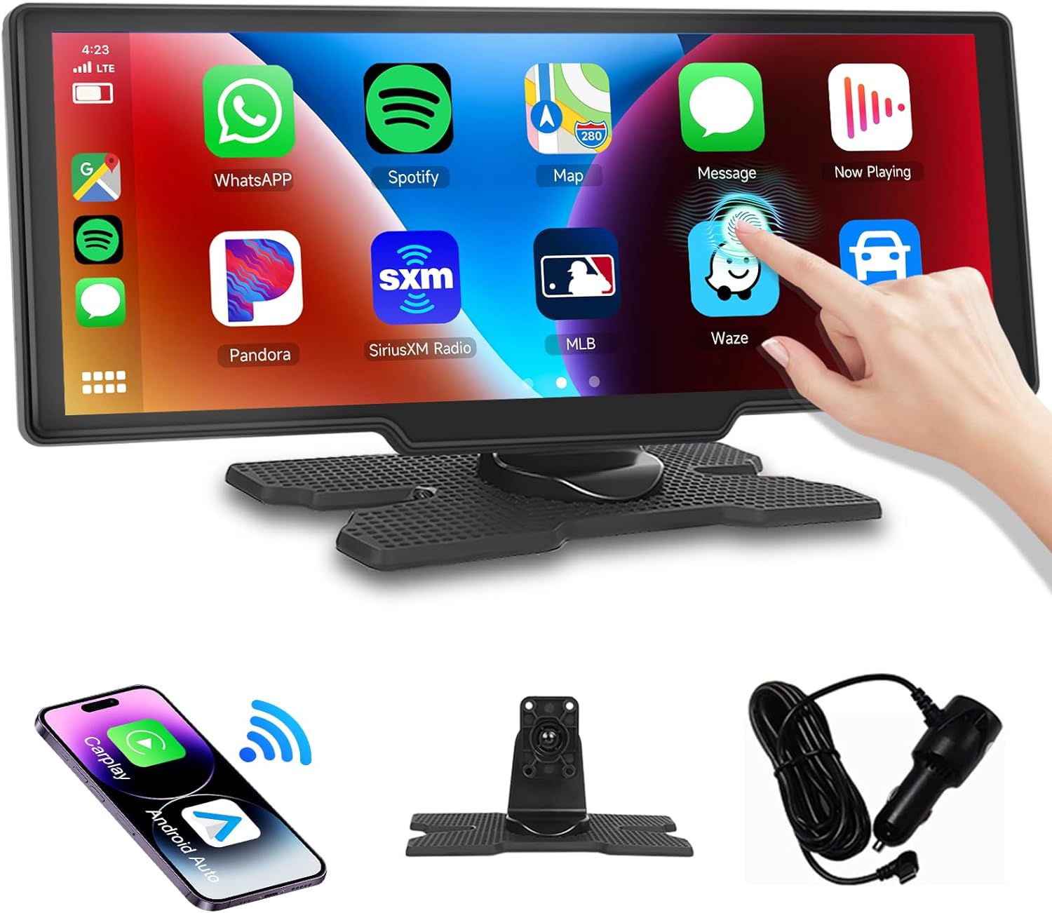 Podofo sans Fil Carplay Autoradio Portable 10,26'' Écran Tactile sans Fil Android Auto Bluetooth Transmitter FM/AUX/Carte SD DC7-32V Installation Facile pour Caravanes Camping-Cars LKW