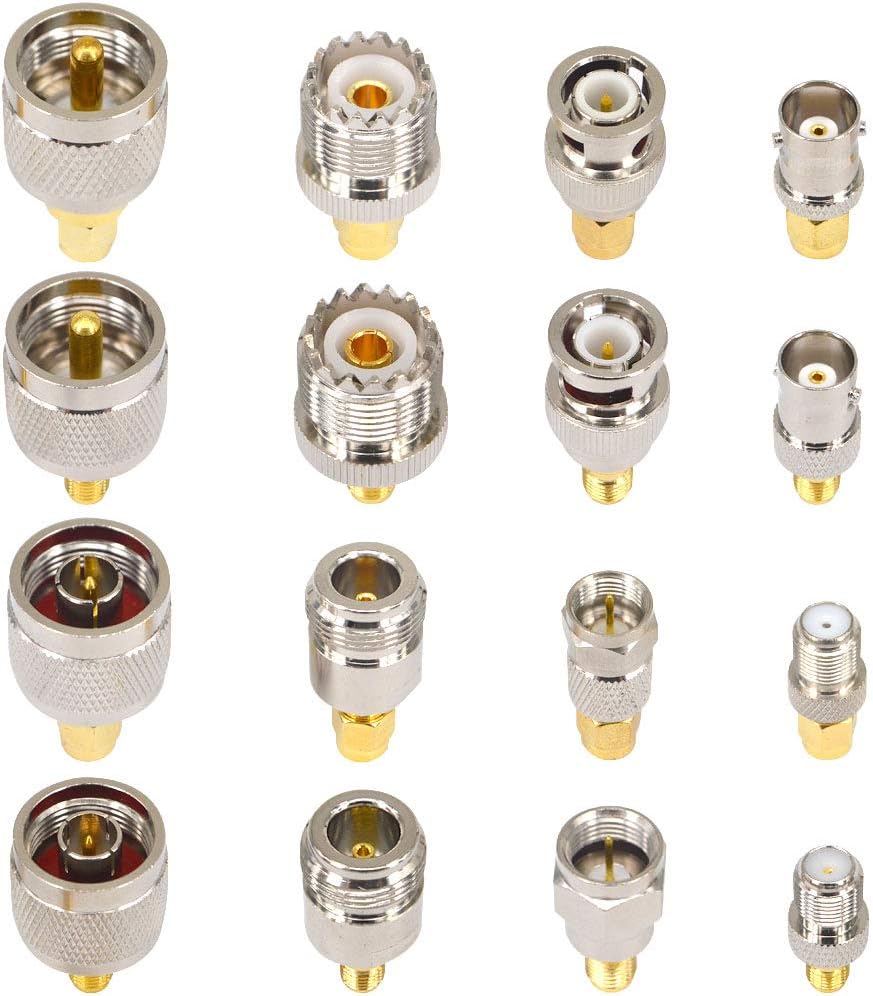 BOOBRIE 16 Type Kit connecteur SMA adaptateur pour antenne coaxial RF connecteur SMA vers BNC/UHF/type N/type F mâle à femelle, antenne Wi-Fi, convertisseur SMA pour antenne Wi-Fi/drone FPV