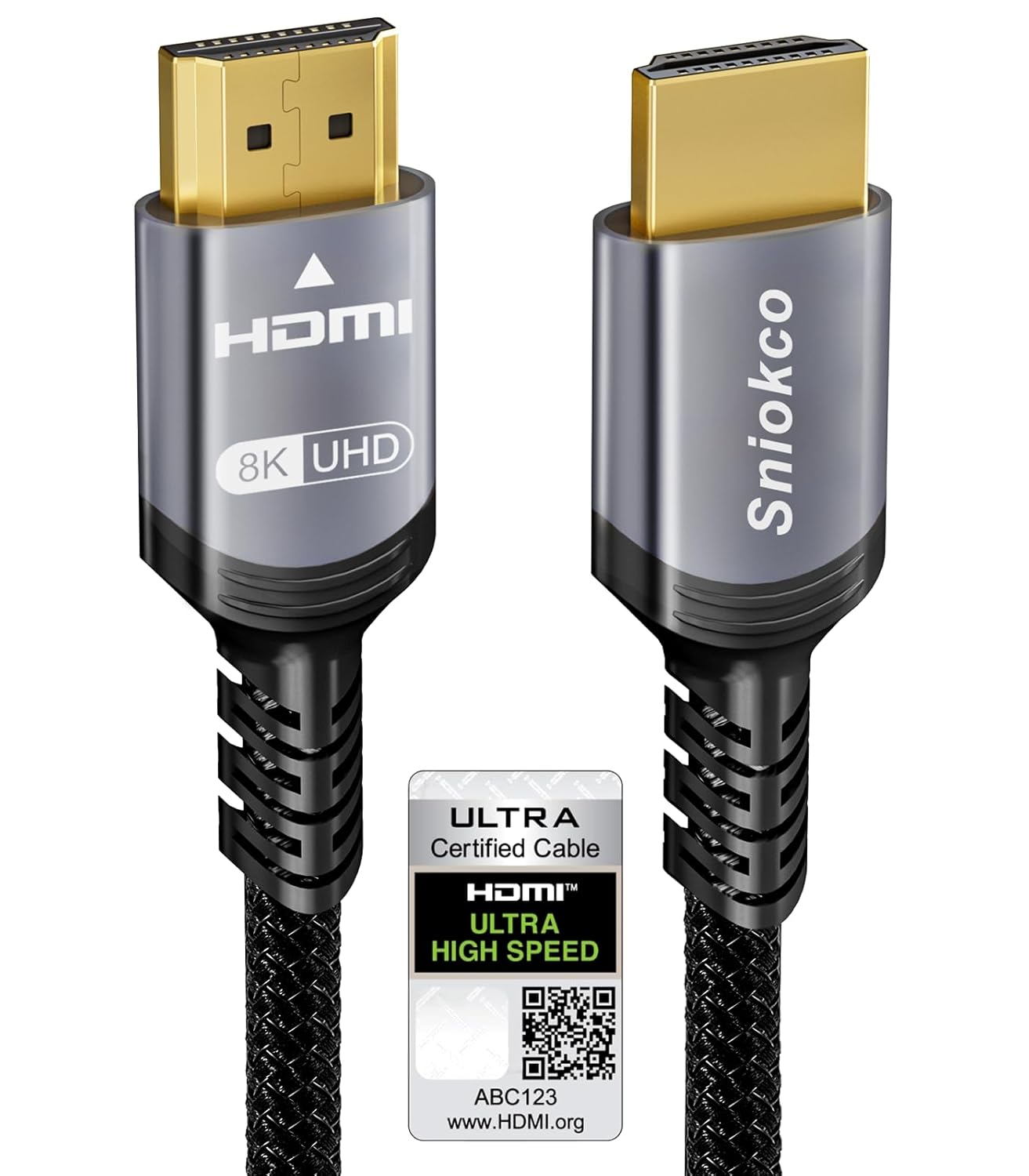 Sniokco Câble HDMI Certifié 10K 8K 4K 48Gbps 2M, Câble HDMI® Ultra Haute Vitesse en Aluminium 4K@120Hz 10K 8K@60Hz, DTS:X, HDCP 2.2 et 2.3, Compatible avec eARC HDR 10 pour PS5/Blu-ray/Roku TV