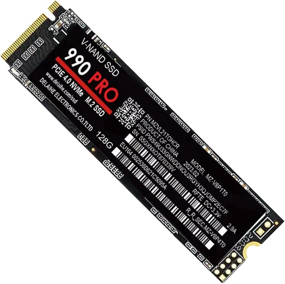Melchior 1 PCS 128G 990 Pro M.2 2280 SSD PCIe 4.0 NVMe Disque Dur Interne de SSD Noir pour Ordinateur Portable et Bureau