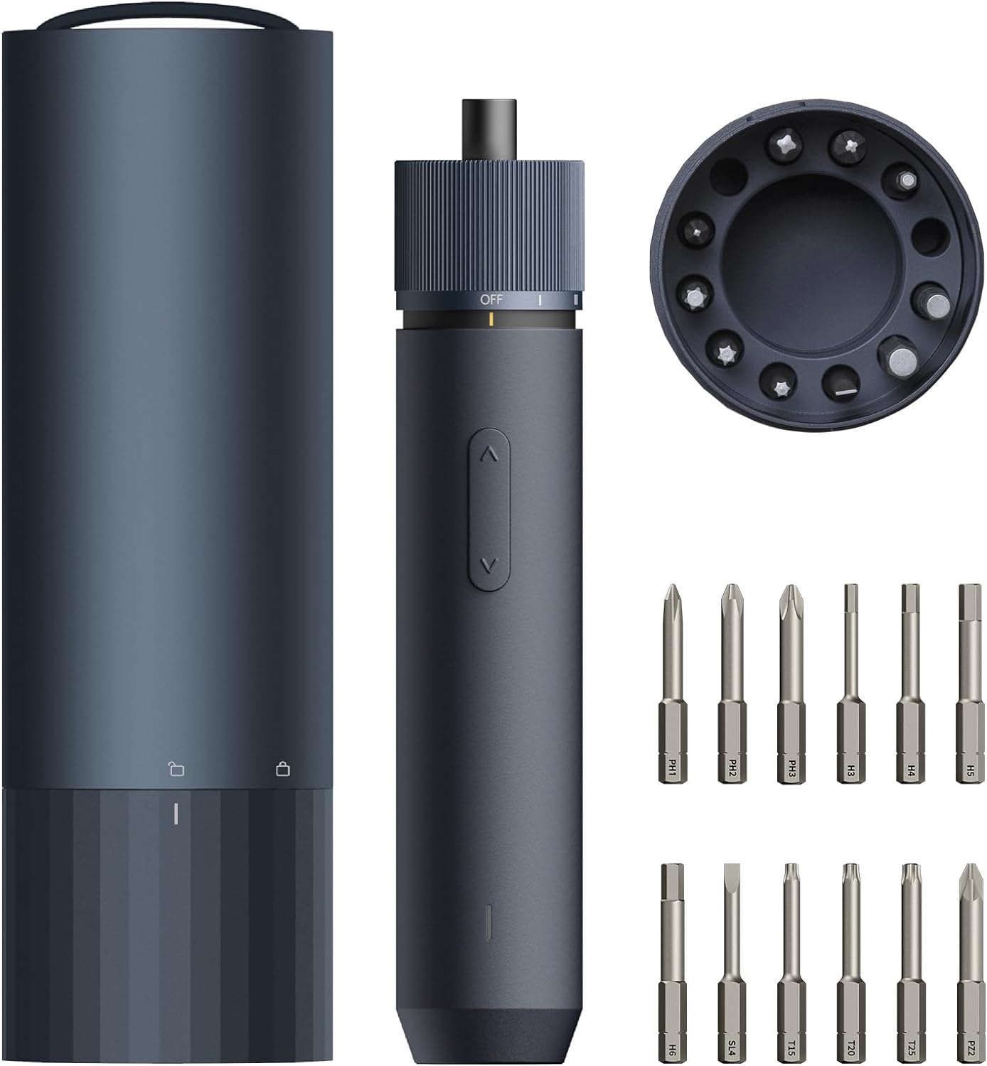 HOTO Visseuse sans Fil 3,6V, Tournevis Electrique 4N.m, 12 Embouts en Acier S2, Conception Tout-en-un, Charge Type C, Lumière LED sans Ombre, 3 Réglages du Couple, Batterie 1500 mAh