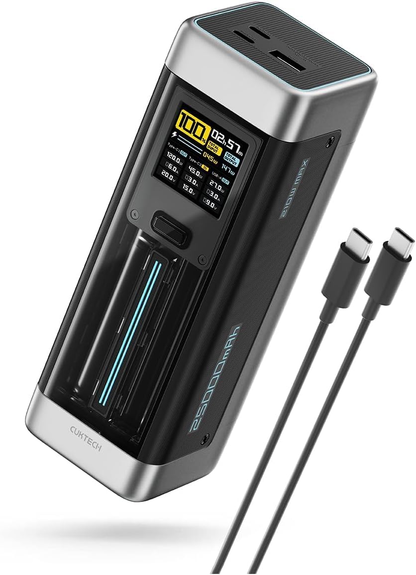 CUKTECH 20 Powerbank 140W, 25000mAh Batterie Externe 210W avec 3 Ports,Laptop Batterie Portable USB C PD 140W,écran numérique,Batterie Ordinateur Portable pour MacBook Pro,iPhone15,GalaxyS23, AirPods