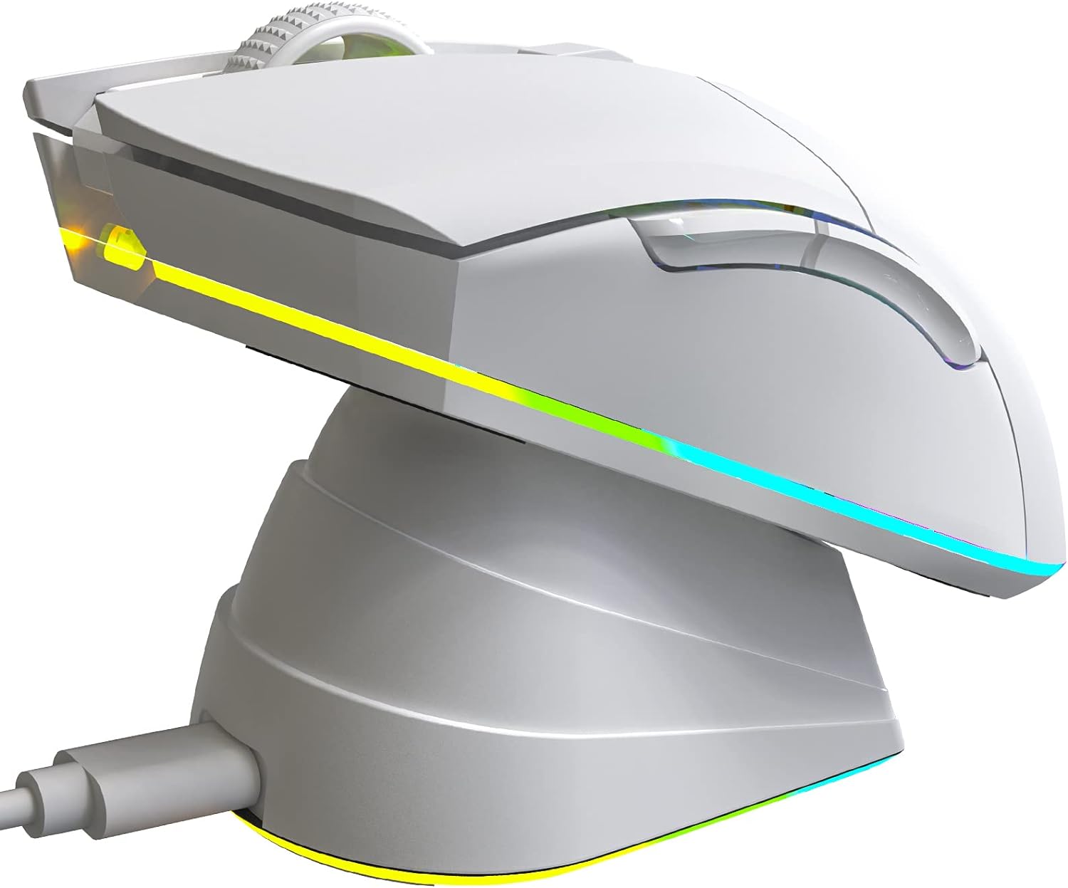 KLIM Blaze Pro - Souris Gamer sans Fil RGB Rechargeable avec Station de Charge - Nouveauté 2024 - Capteur Haute Précision avec Batterie Longue Durée - 6000 DPI - Souris Filaire et sans Fil - Blanc