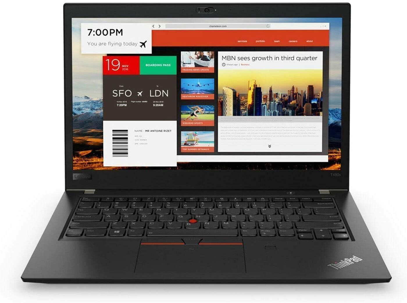 Lenovo ThinkPad T480s Business Ordinateur portable, 14 pouces FHD (1920 x 1080), Intel i7-8650U jusqu'à 4,2 GHz, 16 Go RAM, 512 Go SSD, clavier espagnol, Bluetooth, Windows 11 Pro (reconditionné)
