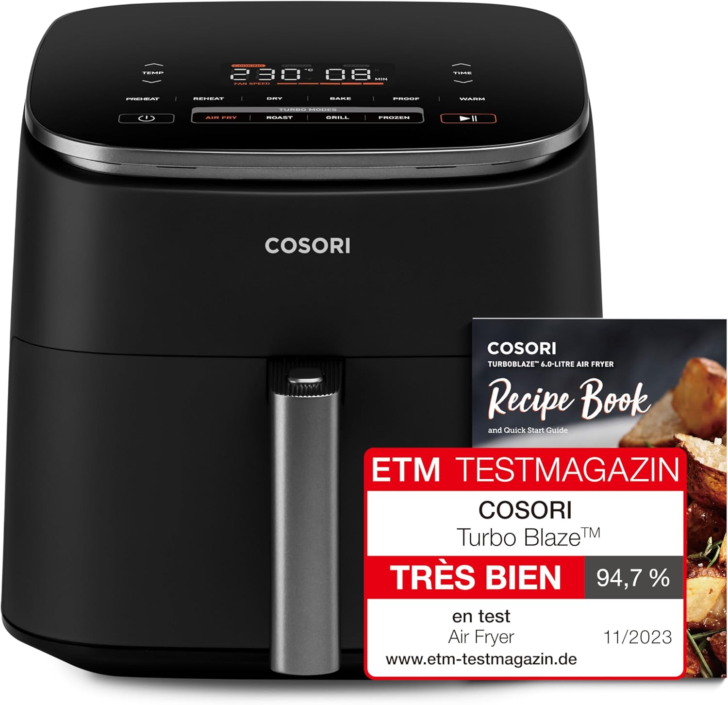 COSORI Air Fryer TurboBlaze 6L, Température Réglable 30℃-230℃, Friteuse sans Huile 10 en 1, y Compris Déshydrater/Fermenter, Livre et Application de Recette, Ecran Tactile, Noir