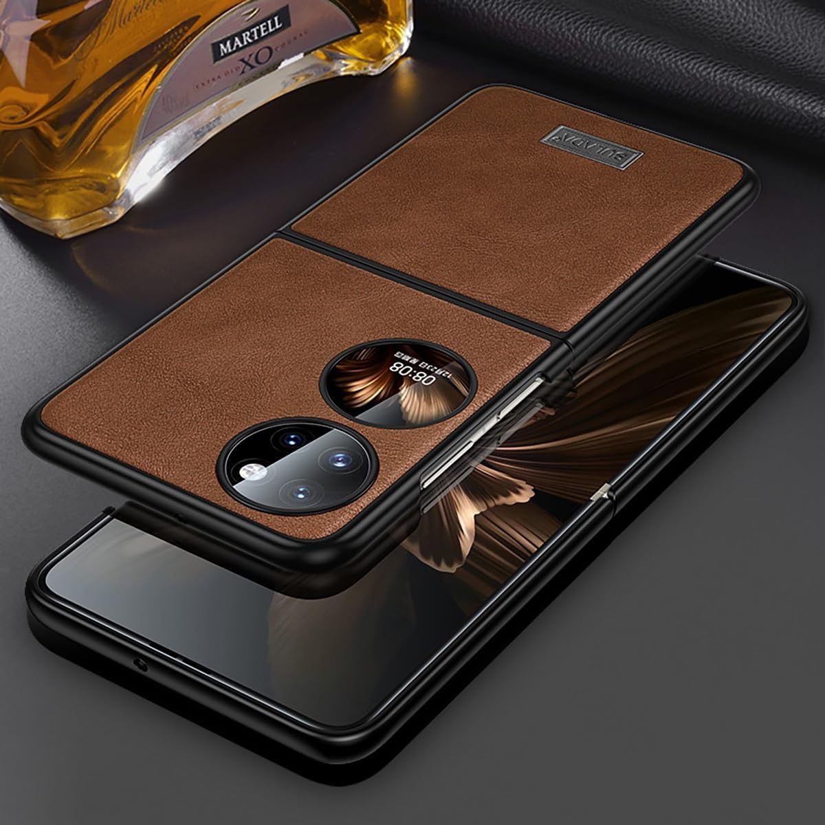 Case Tablet PC Compatible avec Huawei Pocket 2 Étui à rabat en cuir de luxe, coque de téléphone fine, protection intégrale contre les chutes, résistant aux chocs, coque de protection à rabat en cuir r