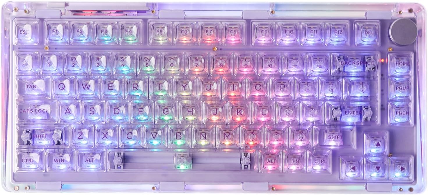 KiiBoom Phantom 81 V2 75% Clavier mécanique monté sur Joint en Verre mis à Jour, Clavier de Jeu NKRO Triple Mode avec RVB orienté sud, Touches Transparentes, Batterie de 4000 mAh pour