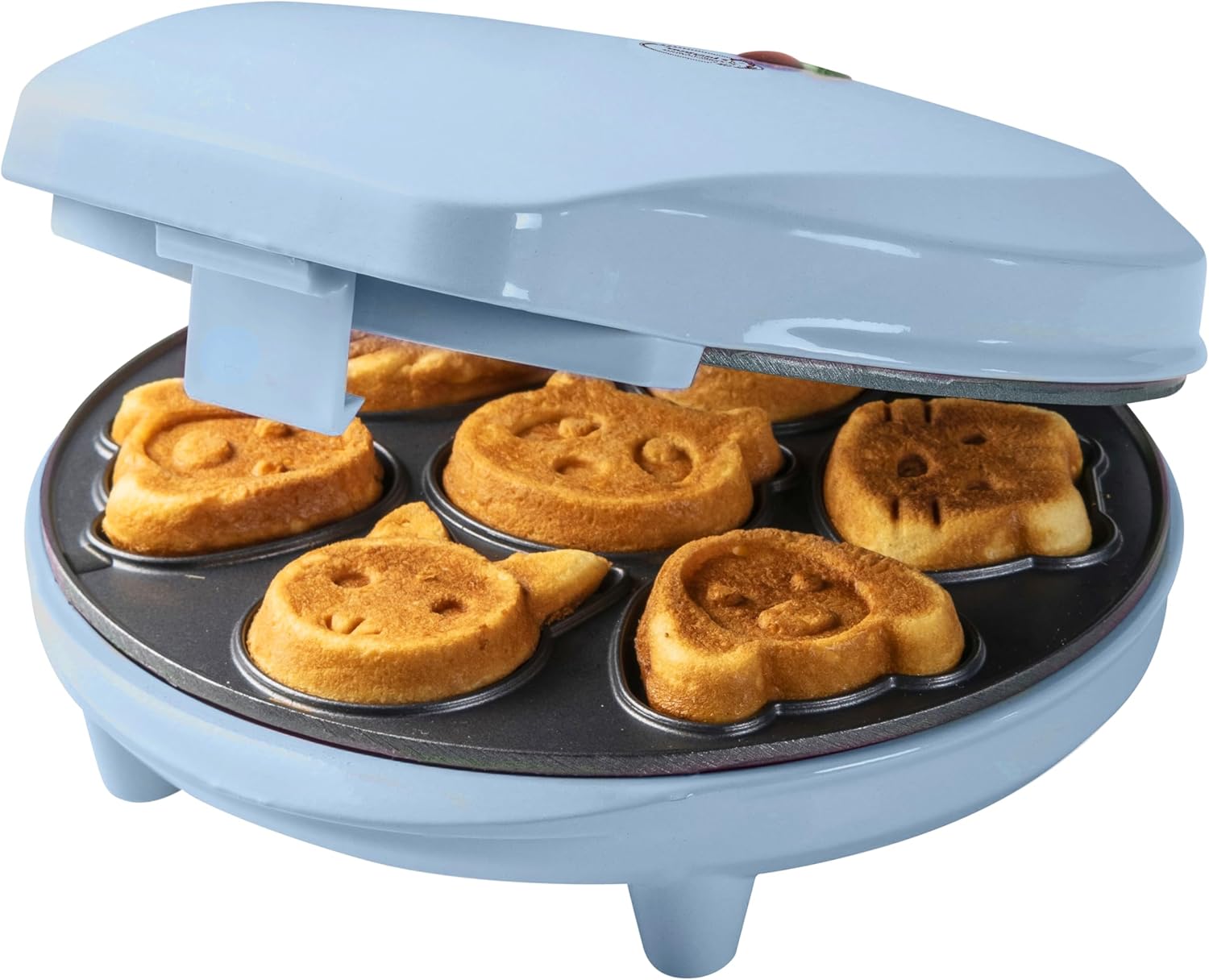 Bestron Appareil à mini cookies avec motifs d'animaux, Moule à mini gaufres, avec témoin de cuisson & revêtement anti-adhésif, 700 Watts, Couleur: Bleu