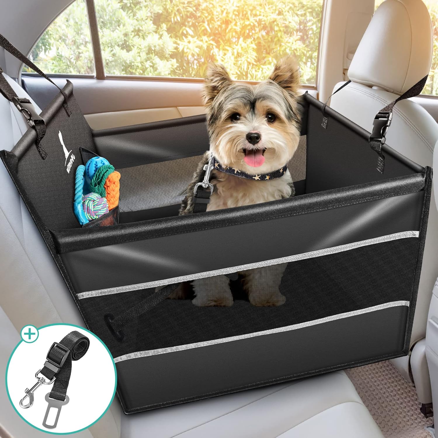 Wimypet Siege Auto Chien pour Voiture, 100% Imperméable et Respirant Siège Chien Voiture pour avec Ceinture de Sécurité, Pliable Lavable Housse de Siège pour Chien pour Les Voyages en des Chiots