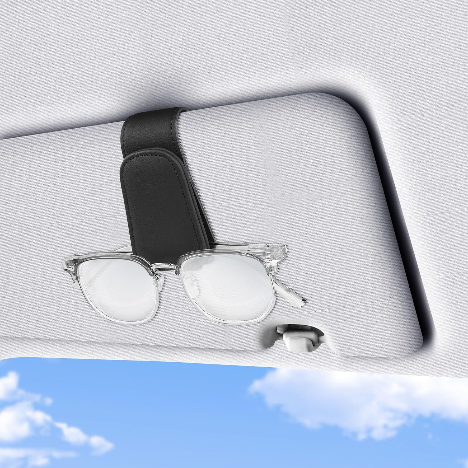 Romon Porte Lunettes pour Voiture, Support Lunette Voiture Gadget Voiture Universelle Magnétique Cuir Porte Lunette Voiture Pare-Soleil Auto Accessoires Adapté à Tous Les Modèles de Voiture