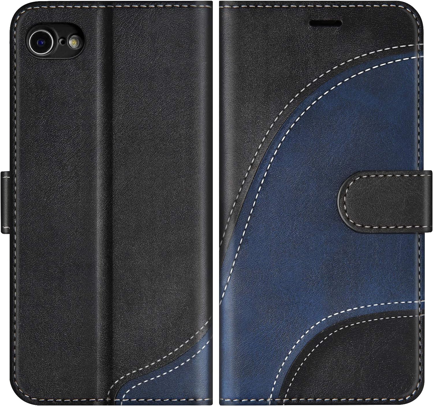 BoxTii Coque pour iPhone SE 2020 / iPhone 8 / iPhone 7, Portefeuille Etui en Cuir PU, Magnétique Protection Housse Coque pour iPhone SE 2020 / iPhone 8 / iPhone 7, Noir