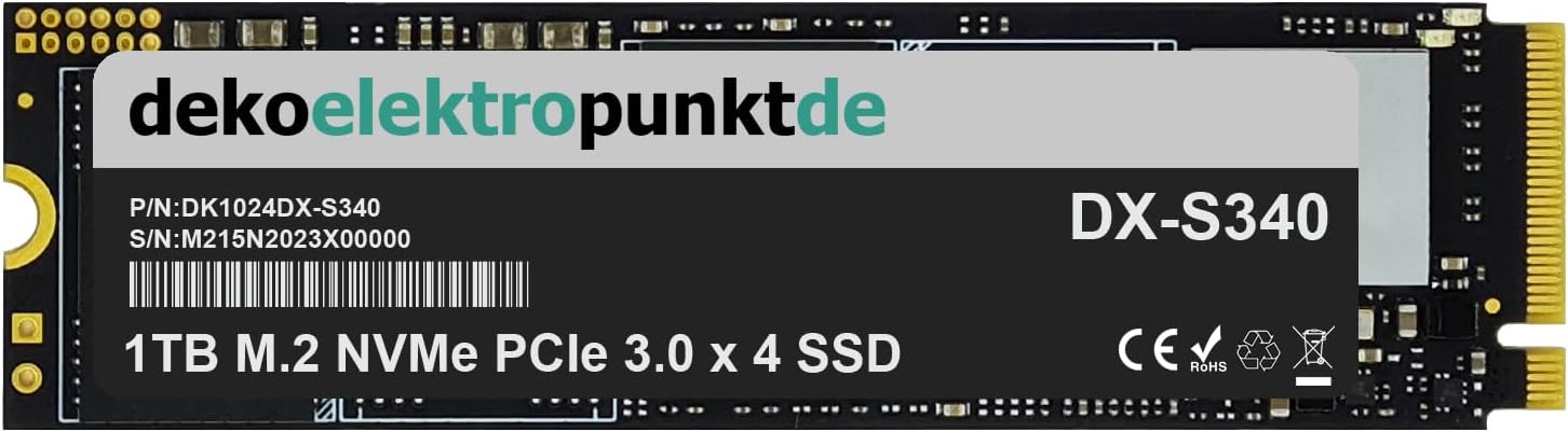 dekoelektropunktde 1 to M.2 NVMe Gen3 Disque SSD Interne Convient pour HP Elite 830 x360 G11, Remplacement Alternatif 2280 PCIe 3.0 x 4