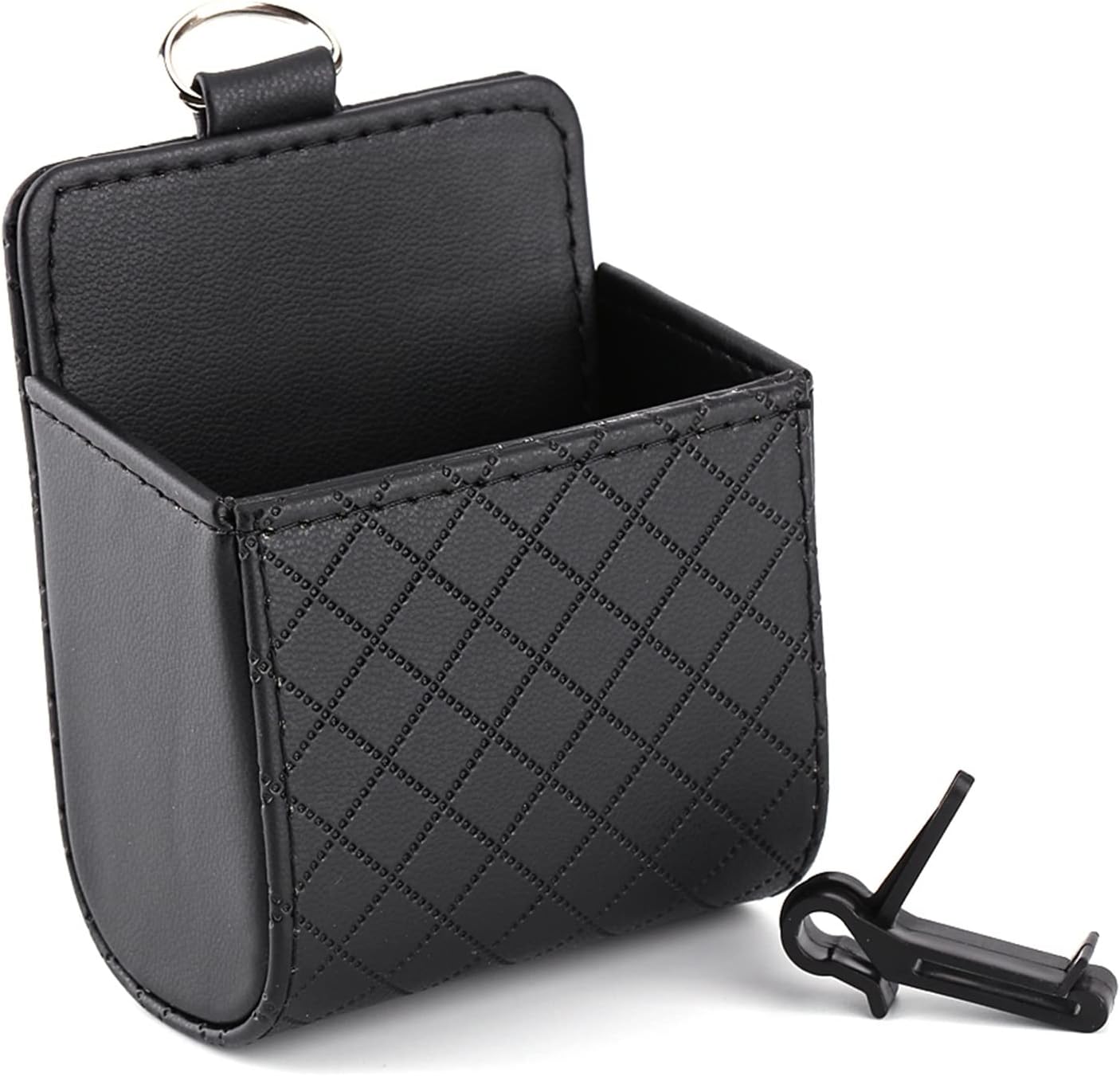 Keenso Organisateur Universel pour évent de Voiture Noir Boîtier Rangement arrière Auto avec Crochet boîte Le Support Sortie boîtier en Cuir Suspendu-Rangement Telephone