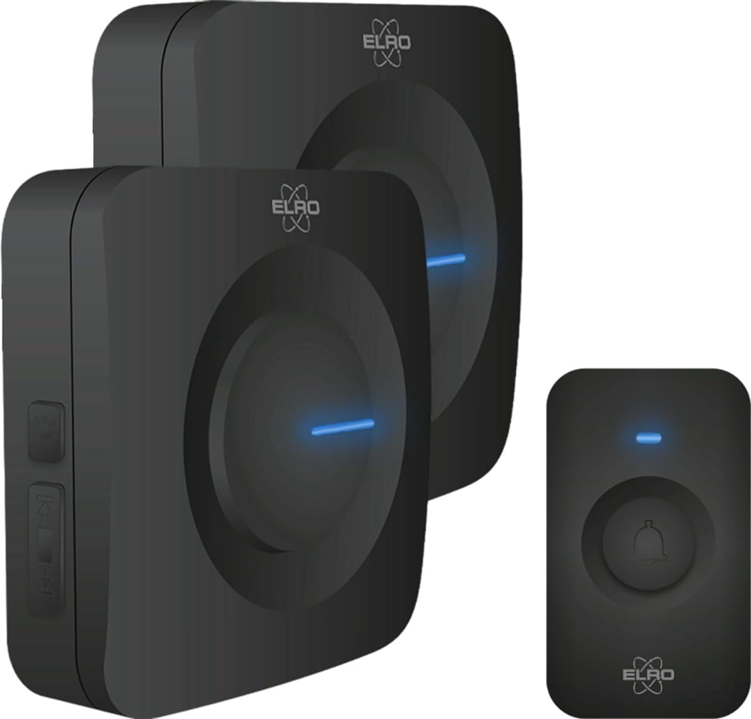 ELRO DB3000 Sonnette de Porte sans Fil - avec 2X récepteur à Piles - 64 Mélodies - Distance sans Fil : 300m - Noir