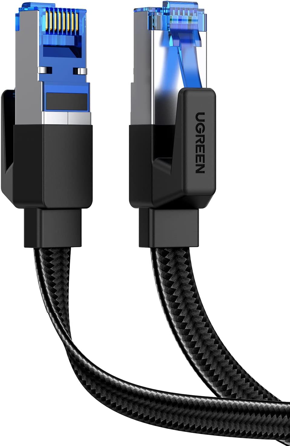 UGREEN Cat 8 Plat Câble Ethernet Réseau RJ45 Nylon Tressé 26AWG Super Débit 40Gbps 2000MHz Compatible avec PC PS5 PS4 Xbox TV Routeur Switch Modem Décodeur Box Internet CPL (1M)