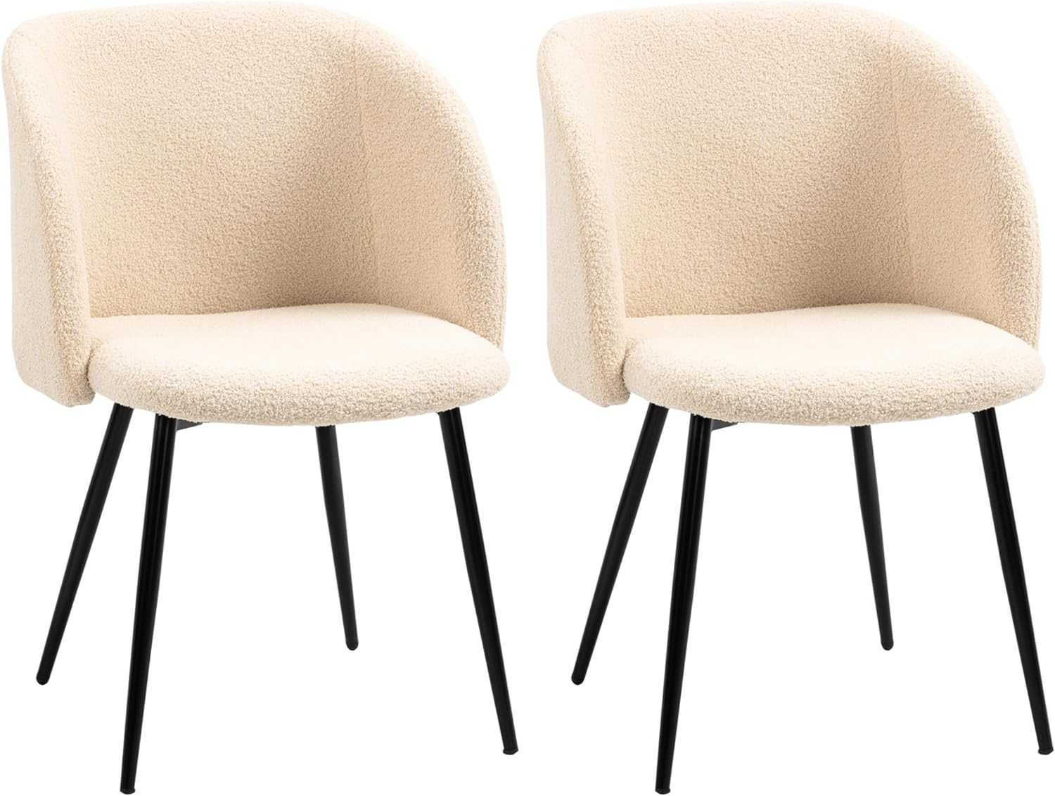 HOMCOM Lot de 2 chaises de Salle à Manger Chaise de Cuisine en Tissu Chaise de Salon avec Pieds en Acier - 55 x 62 x 80 cm Beige Noir