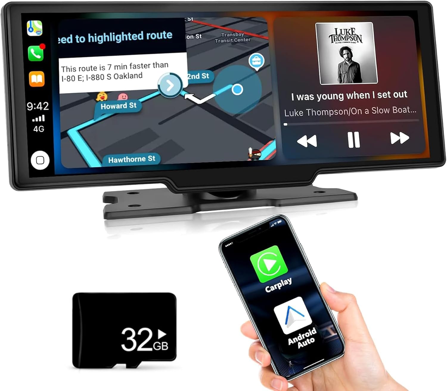 【2024 Upgrade】 CAMECHO 10,26“ Écran Carplay sans Fil Android Auto avec 32GB TF Card, Portable ecran Carplay Voiture Touchscreen avec Bluetooth, AUX-in, transmetteur FM pour 7-32V Tous Les véhicules