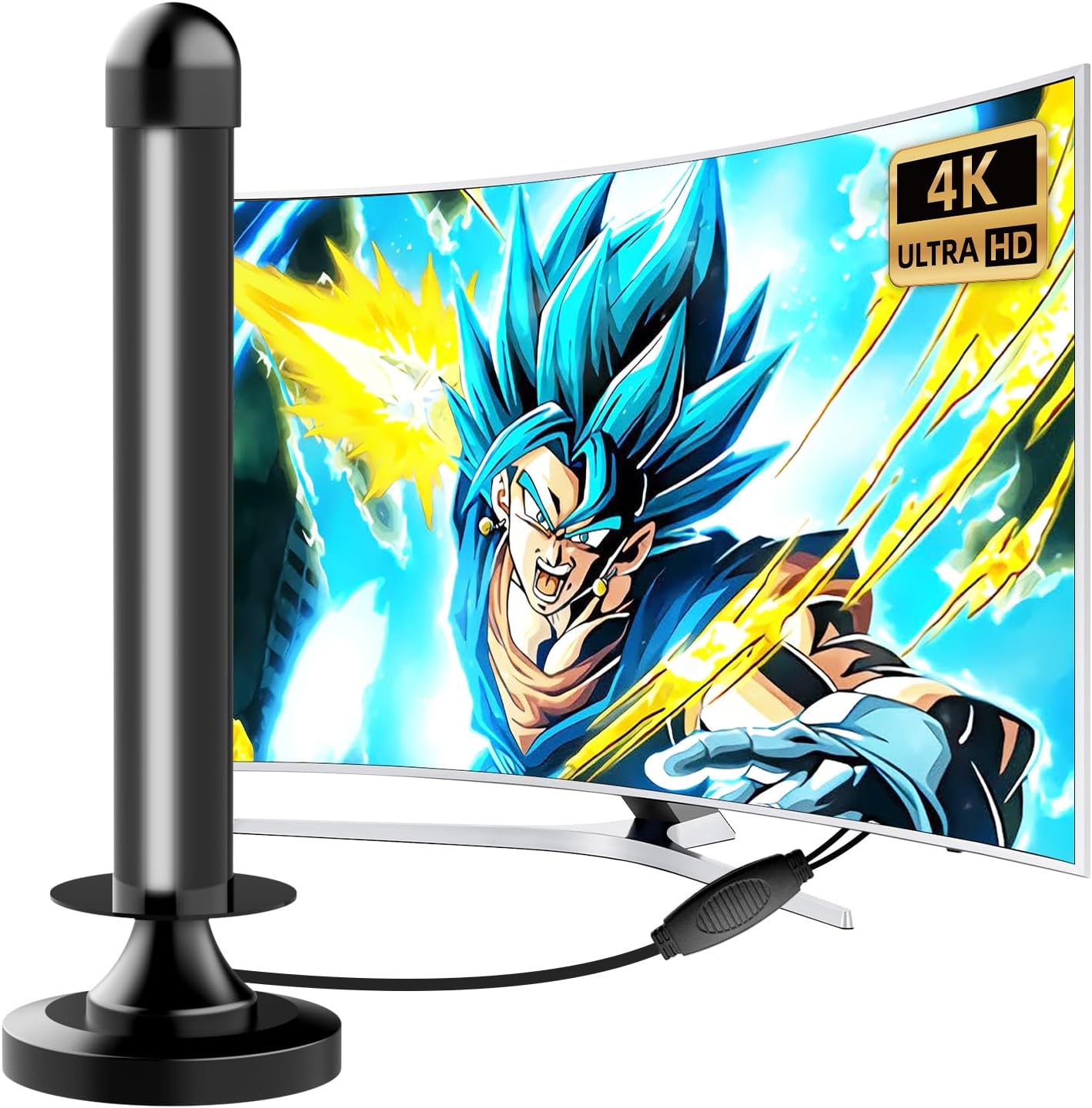 Antenne TV Intérieur Puissante TNT HD, 2024 Le Plus Antenne récent Puissante amplificateur Intérieure Réception Longue Portée à 360° - Base magnétique Forte - pour Tous Les téléviseurs