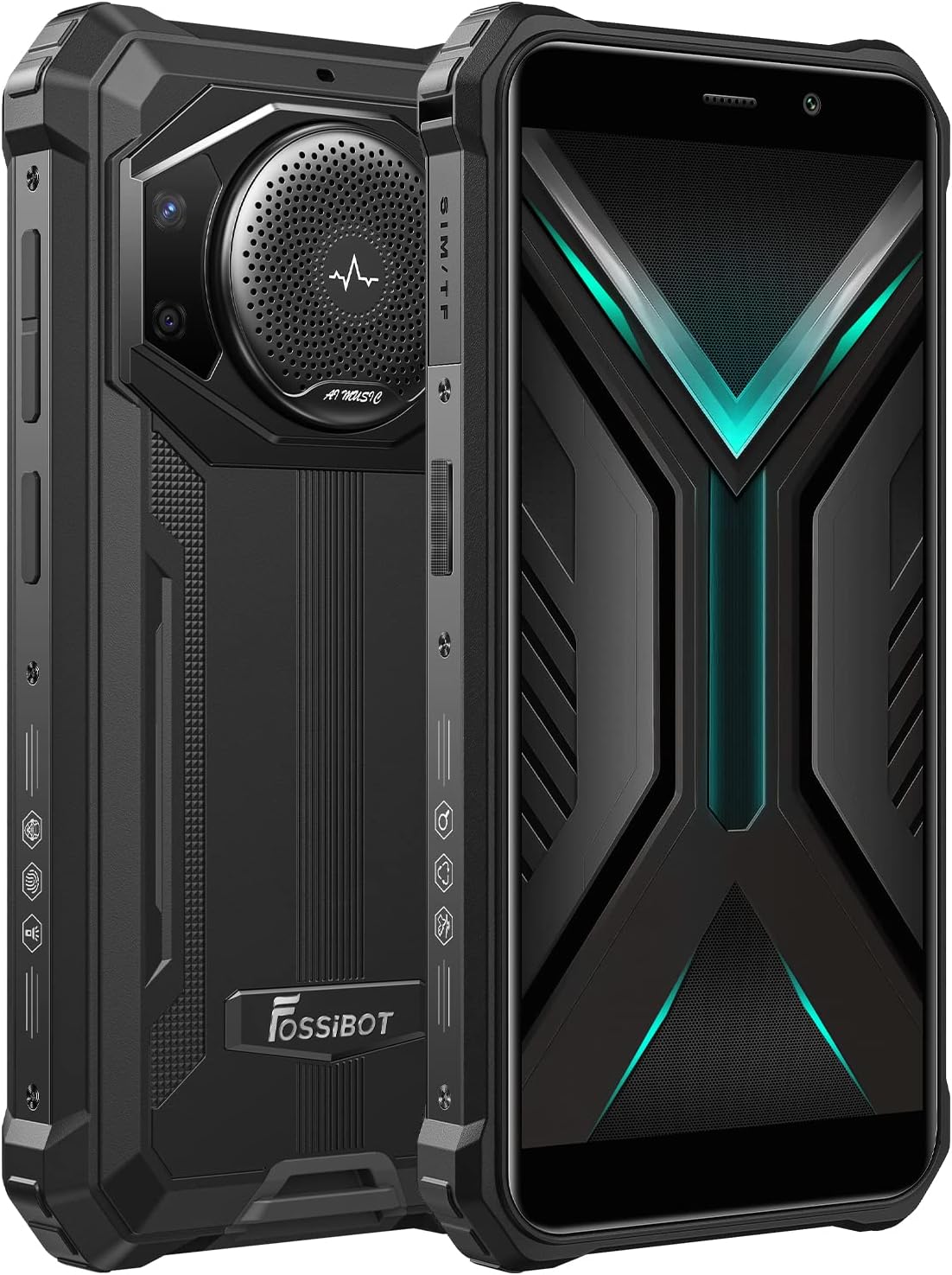 FOSSiBOT 10600mAh Batterie Smartphone Incassable F101, Haut-Parleur 3.5W Max, 24MP Caméra, IP68 Etanche Téléphone, Ouad Core 4GB 64GB, Android 12, 5.45 '' HD+, Dual SIM, Empreinte Digitale, GPS Noir