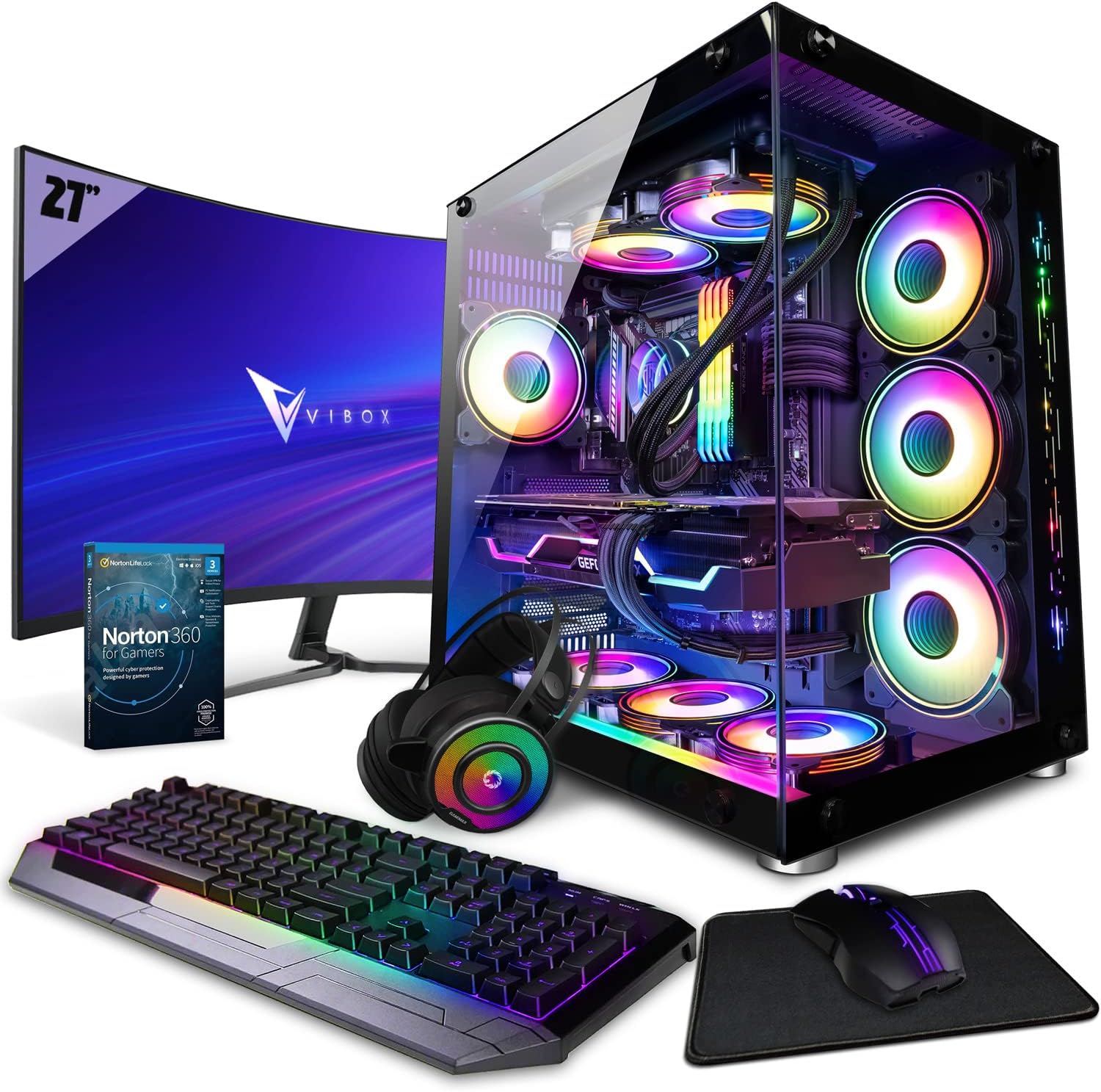 VIBOX VII-52 SG PC Gamer - 27" 100Hz Écran Pack - Intel i7 14700F Processeur 5.2GHz - Nvidia RTX 3060 12Go - 16Go RAM - 1To NVMe M.2 SSD - 700W PSU - Windows 11 - WiFi
