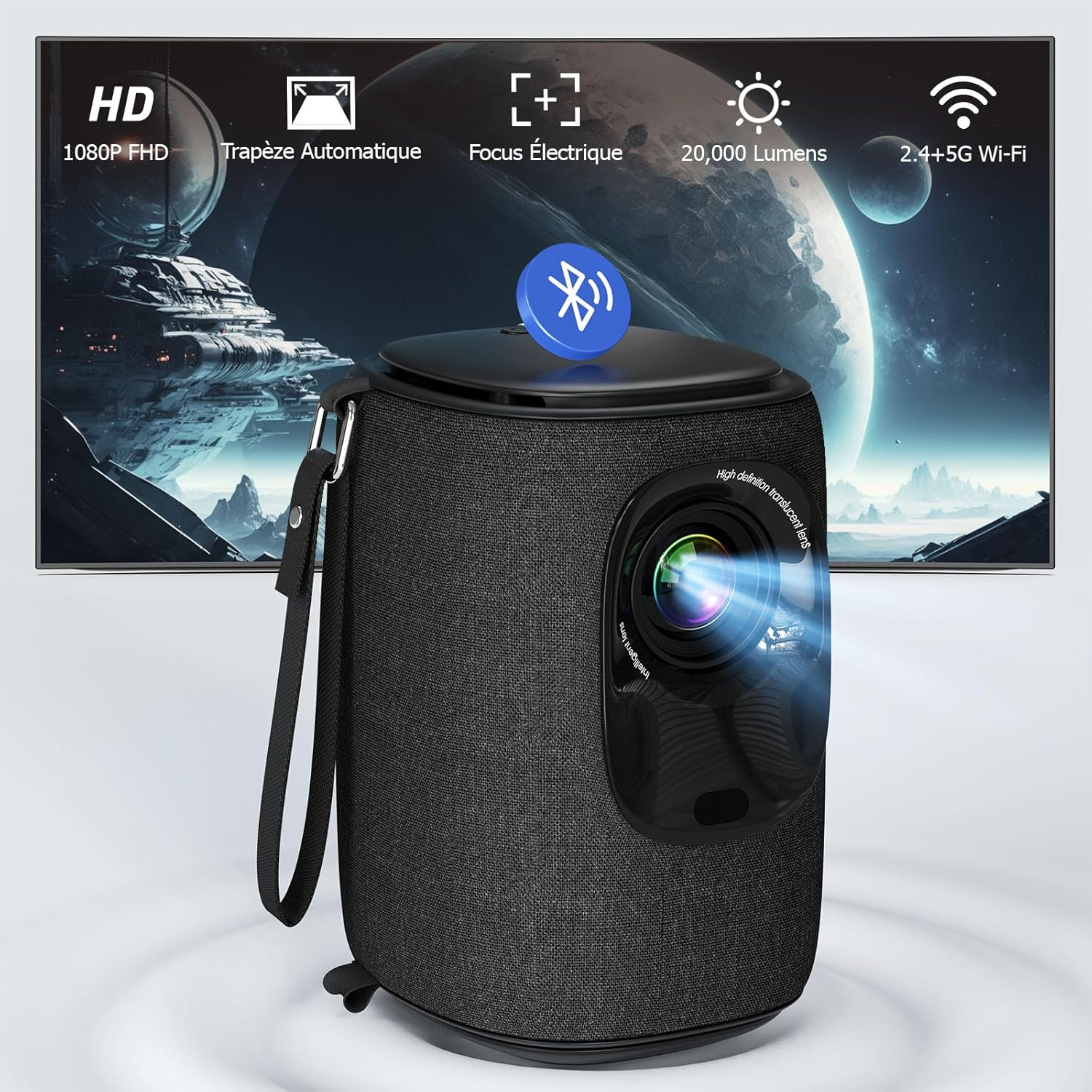 Videoprojecteur, Lisowod Projecteur FHD 1080P avec 20000L,± 50 °Auto Keystone,WiFi,Bluetooth Bidirectionnel Vidéoprojecteur Portable pour PS5/Home Cinéma/Phone/Fire Stick/HDMI/USB