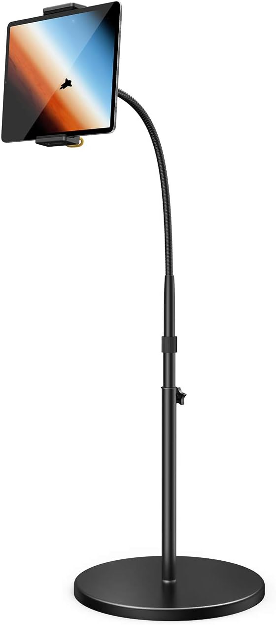 Lamicall Support de Tablette de Sol - Réglable Support de Tablette à Col de Cygne avec Hauteur Réglable et Base Stable de 4,8 KG, pour 4.7"~13" Tablette, iPad 12.9, iPad Air Mini 2 3 4, Switch, Tab