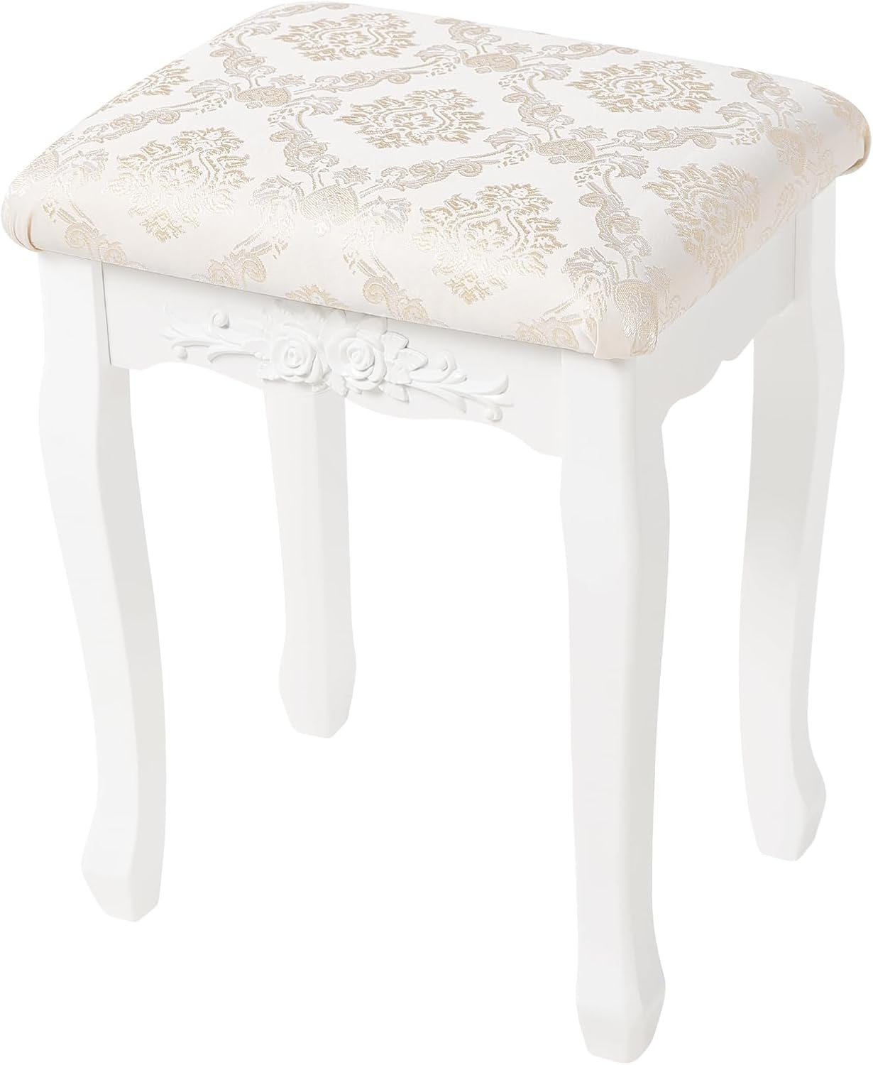 WOLTU MB6011 Tabouret pour Coiffeuse Style Baroque, Tabouret de Maquillage Rembourré, Tabouret de Piano, Chaise de Coiffeuse pour la Chambre à Coucher, Blanc laqué