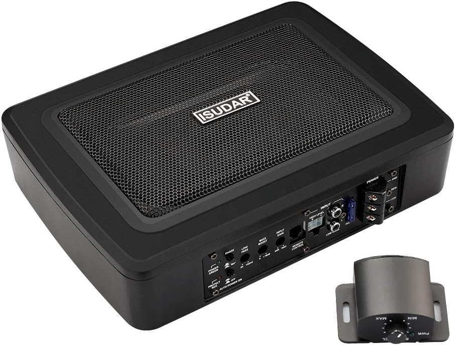 ISUDAR SU6901 Subwoofer sous Le Siège de Voiture Amplificateur Intégré, Système de Caisson de Basses Fermé HiFi de Voiture (150 Watts 6 * 9 ") Noir