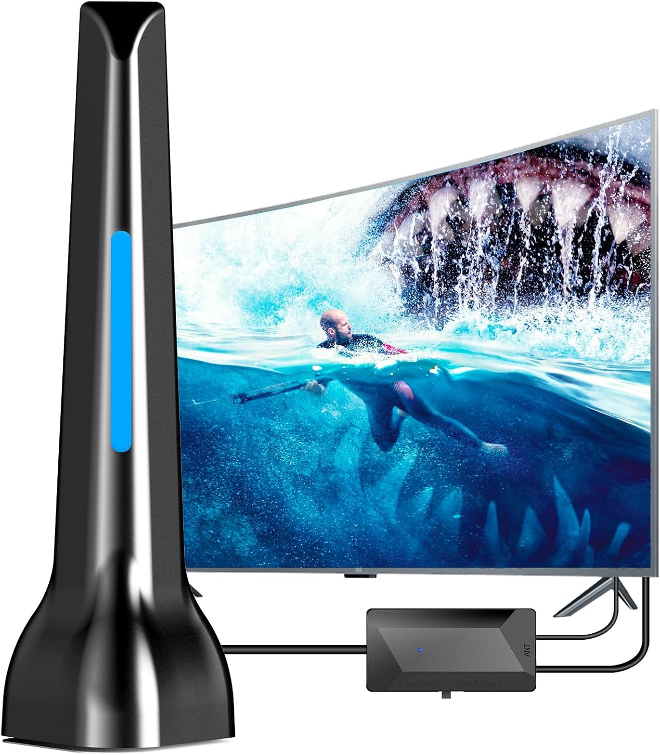 Antenne TV intérieur TNT HD Puissante - Antenne TV Intérieure avec amplificateur portée Longue 420km et 360° Réception, Base magnétique Forte - Récepteur Télévision Numérique，TV USB- 4K 1080P