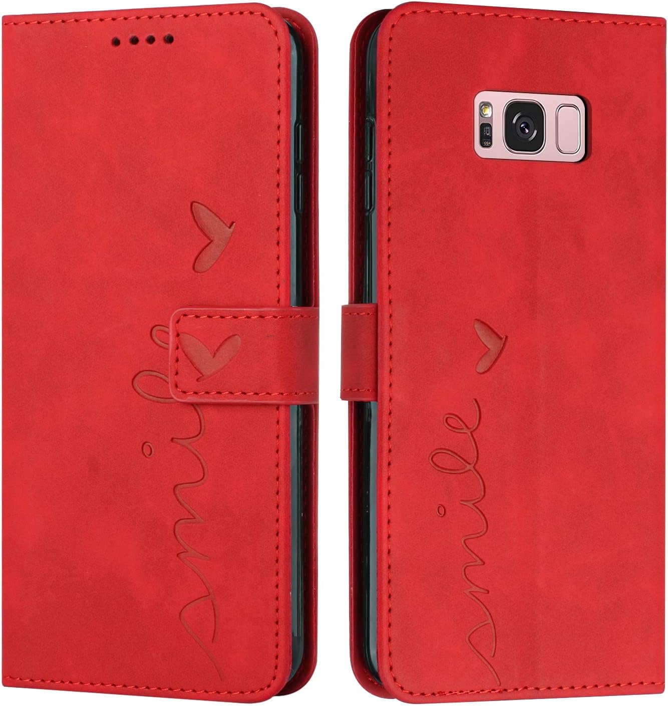 EATCYE Coque pour Samsung Galaxy S8, Étui Housse en Cuir PU Premium Samsung Galaxy S8, Magnetique Flip [Pochette de Portefeuille], Etui de Protection pour Samsung Galaxy S8 (#Rouge)