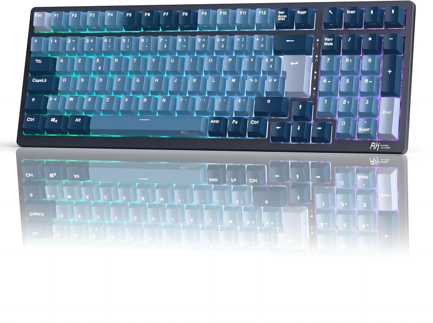RK ROYAL KLUDGE RK98 Clavier sans Fil, AZERTY Français Triple Mode 2,4 G/BT5.1/USB-C 100 Touches commutateurs Rouges remplaçables à Chaud avec pavé numérique, Rétroéclairé RVB Batterie NKRO 3750mAh
