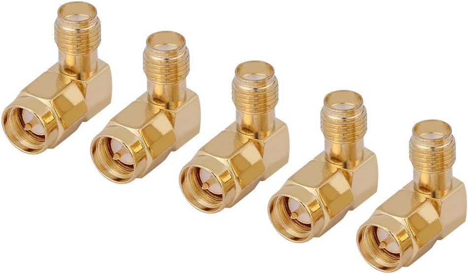 5 Pièces Adaptateurs SMA Mâle vers Femelle à Angle Droit à 90 Degrés, Connecteur SMA Mâle et Femelle RF pour Antenne Wi-Fi, Câble d'extension Coaxial RF