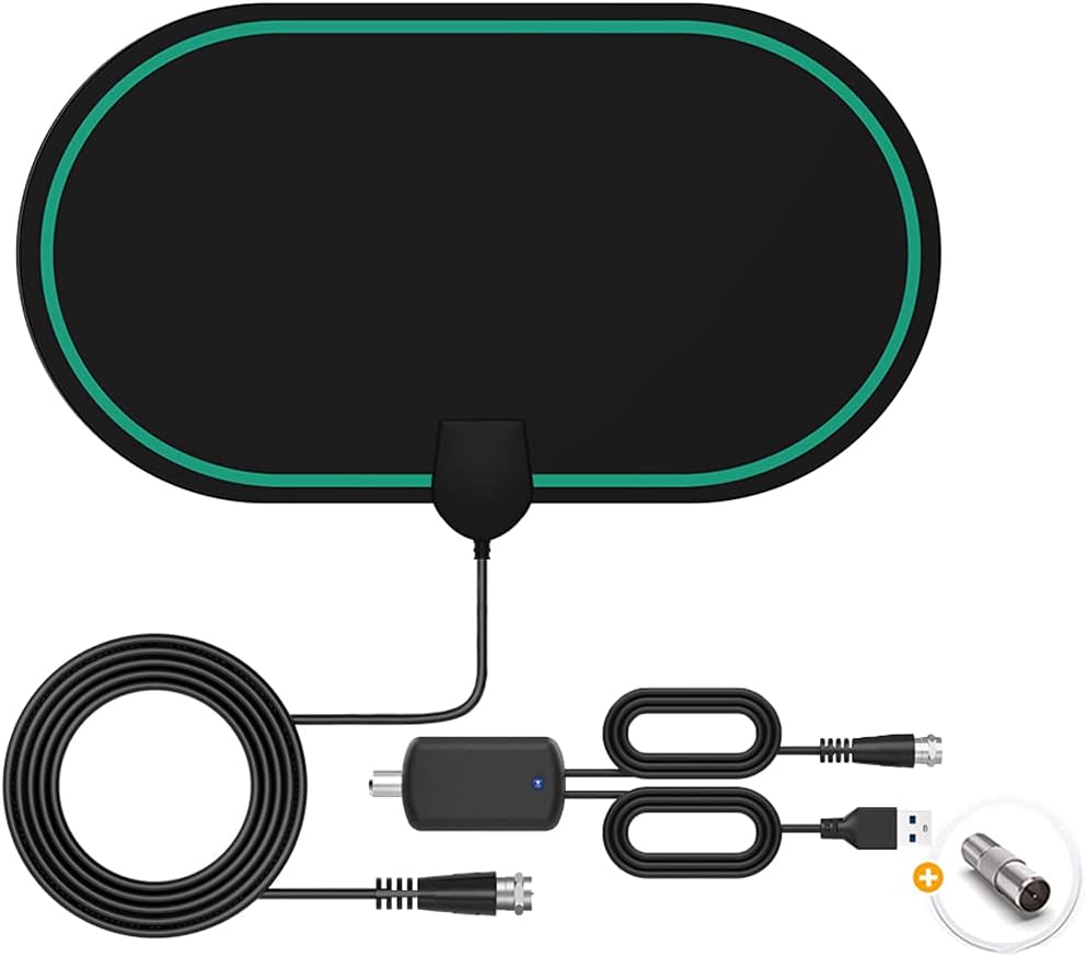 Antenne TV Intérieur Puissante TNT HD,420KM Antenne HDTV numérique Longue portée,Amplificateur de Signal Chaînes locales gratuites 4K 1080P TNT DVB-T/DTMB pour Tous Les téléviseurs- 5m de Câble Coaxia