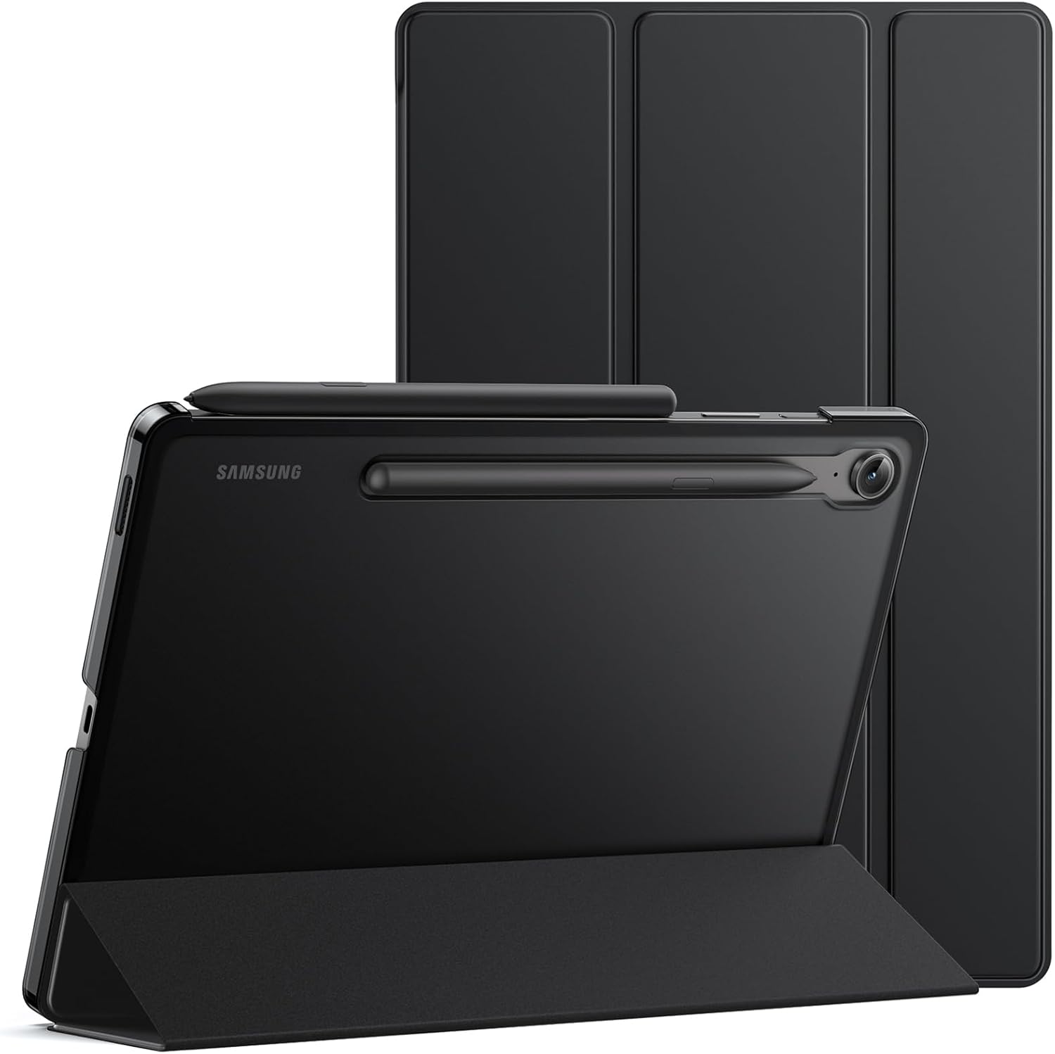 JETech Coque pour Samsung Galaxy Tab S9 FE 10,9 Pouces, Étui Housse Protection Tablette Fine Folio Support Dos Translucide à Trois Volets, Soutien Chargement du S Pen (Noir)