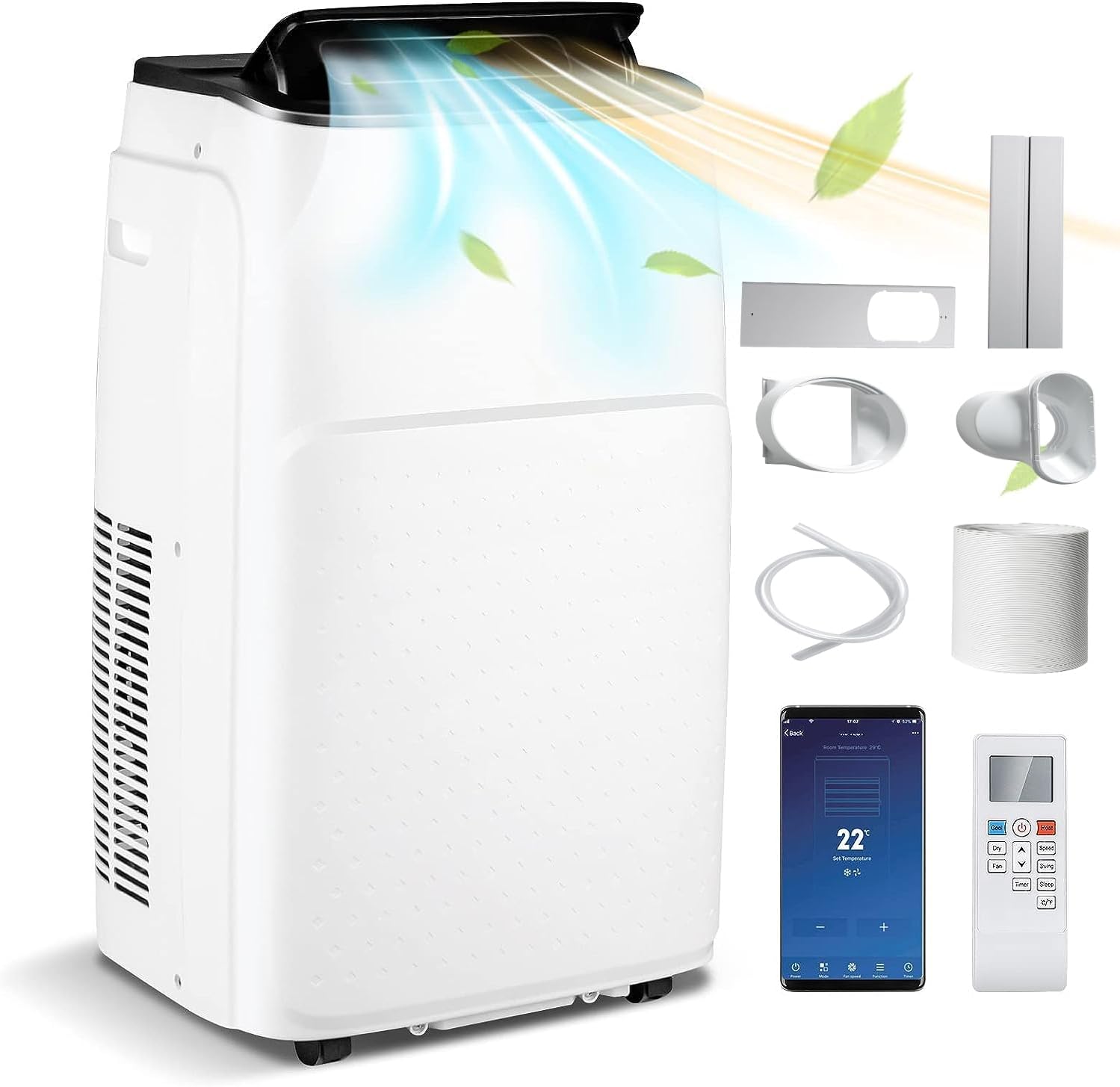 GOPLUS Climatiseur Mobile 14000BTU 4,1kW 5 en 1 de Refroidissement, Chauffage, Déshumidification, Ventilation, Mode Nuit, Minuterie 24H, Contrôle Wifi/Télécommande/Écran, 35㎡, R290